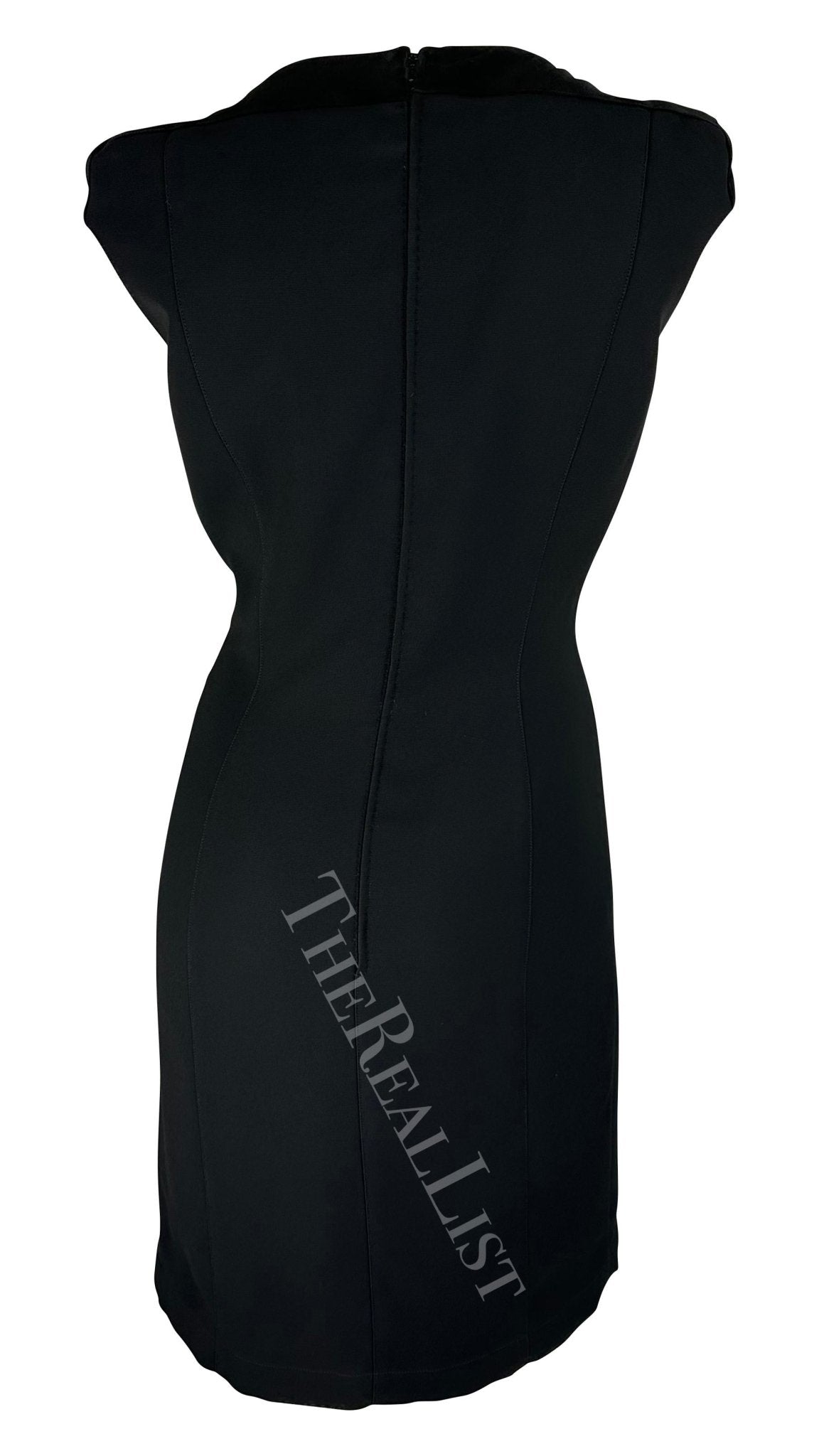 F/W 1998 Thierry Mugler Runway Black Velvet Bateau Neckline Mini Dress - RealList