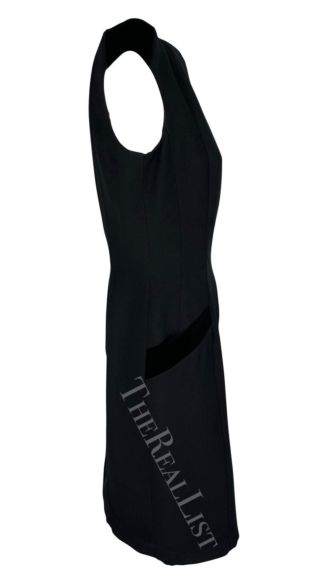 F/W 1998 Thierry Mugler Runway Black Velvet Bateau Neckline Mini Dress - RealList