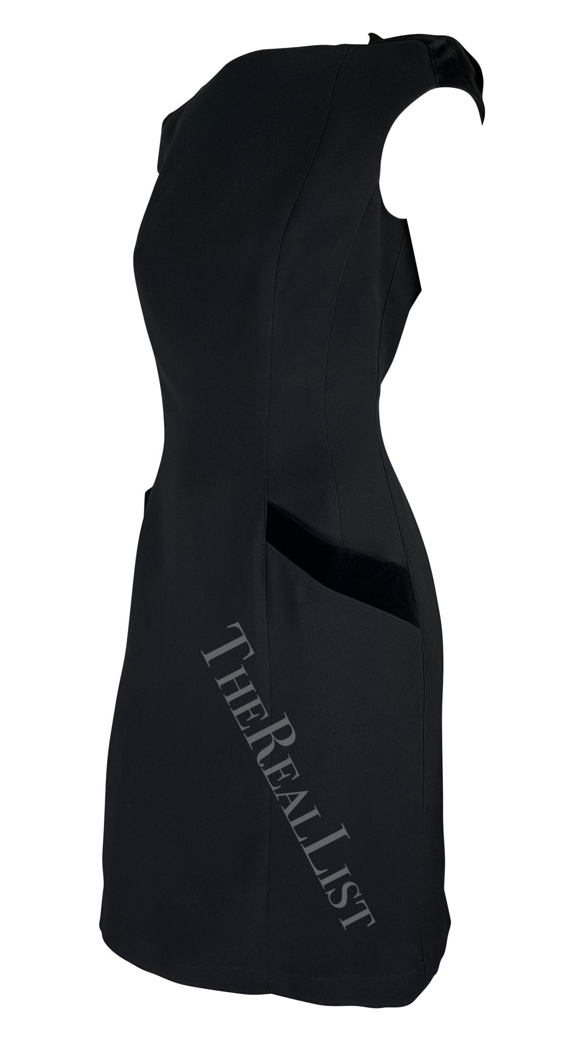 F/W 1998 Thierry Mugler Runway Black Velvet Bateau Neckline Mini Dress - RealList