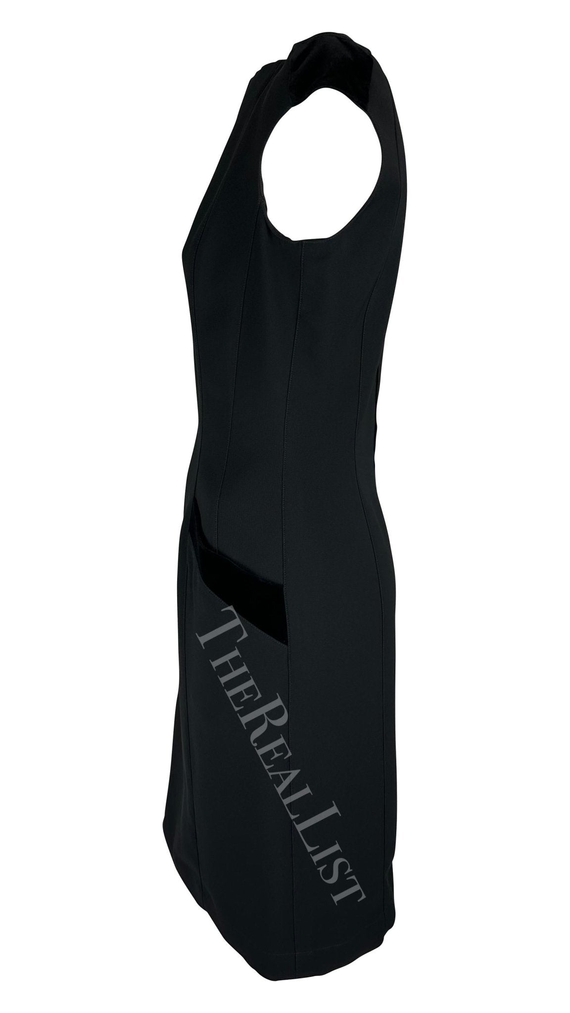 F/W 1998 Thierry Mugler Runway Black Velvet Bateau Neckline Mini Dress - RealList