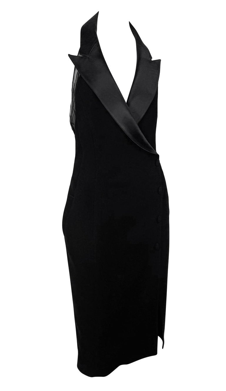 F/W 1998 Thierry Mugler Runway 'Lingerie Revisited' Black Tuxedo Halter Dress - RealList