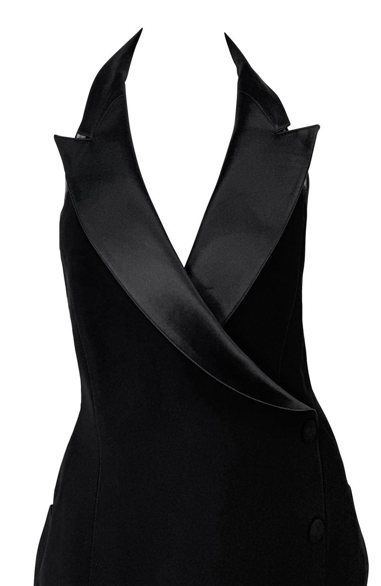 F/W 1998 Thierry Mugler Runway 'Lingerie Revisited' Black Tuxedo Halter Dress - RealList