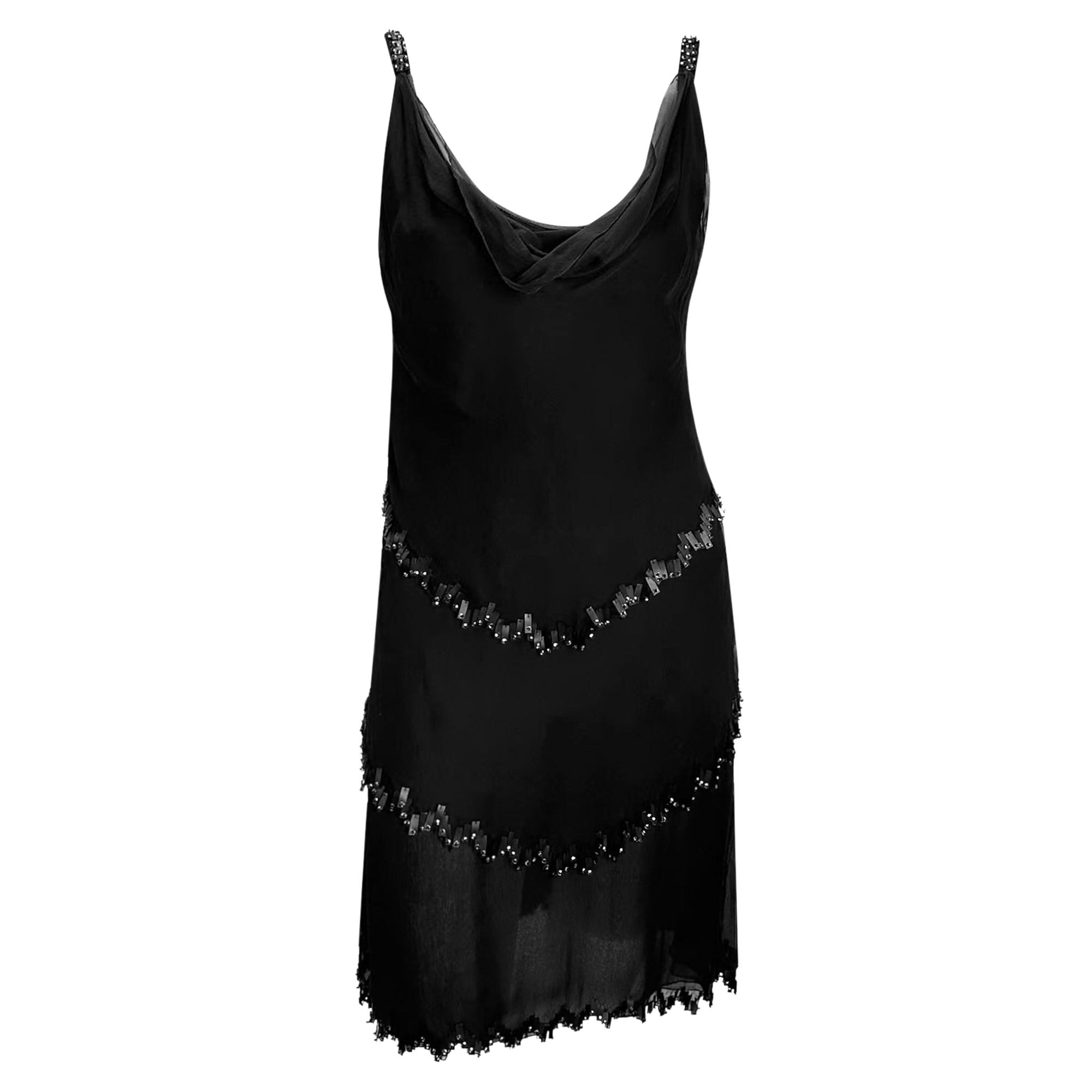 F/W 1998 Valentino Garavani Runway Black Chiffon Beaded Shift Dress - RealList