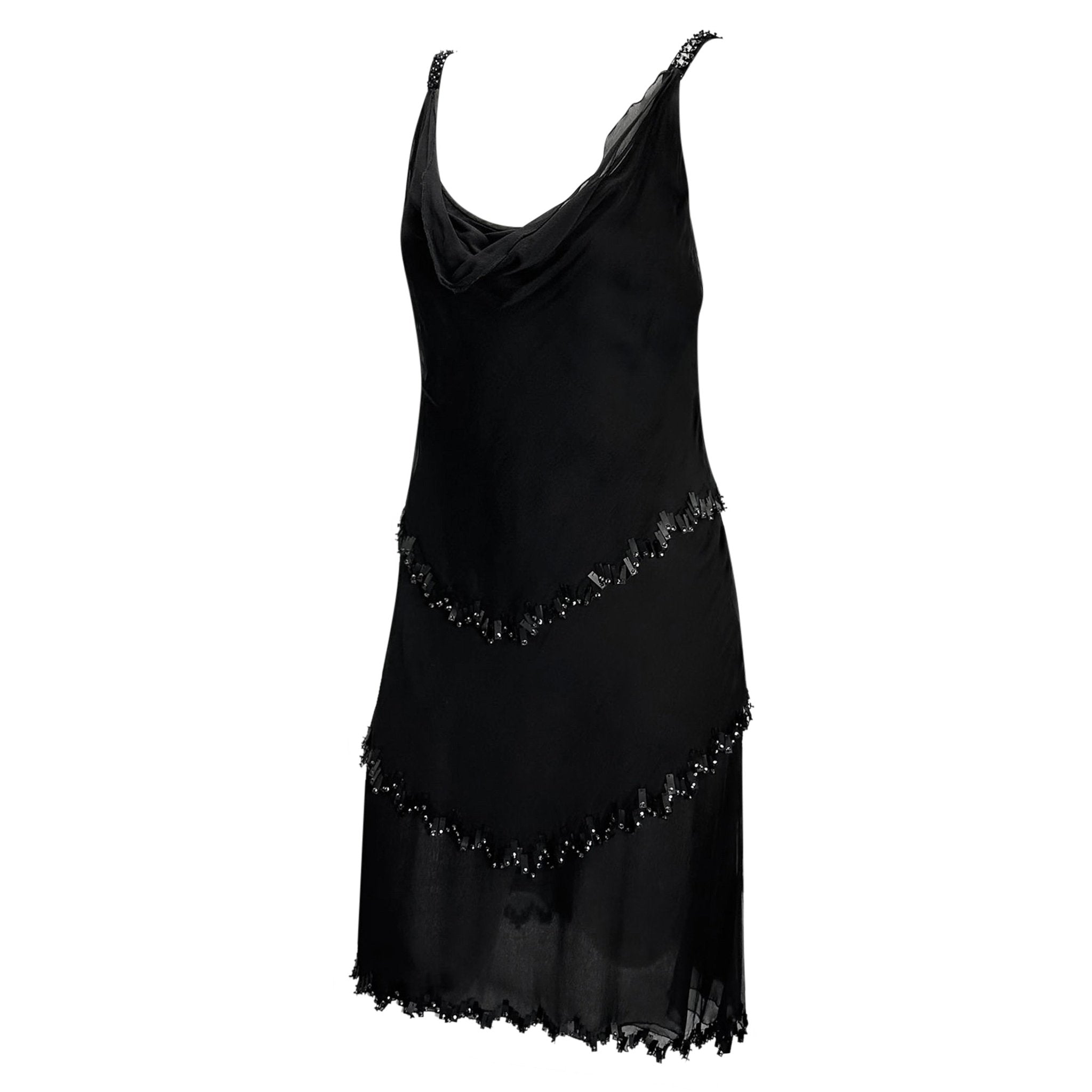 F/W 1998 Valentino Garavani Runway Black Chiffon Beaded Shift Dress - RealList