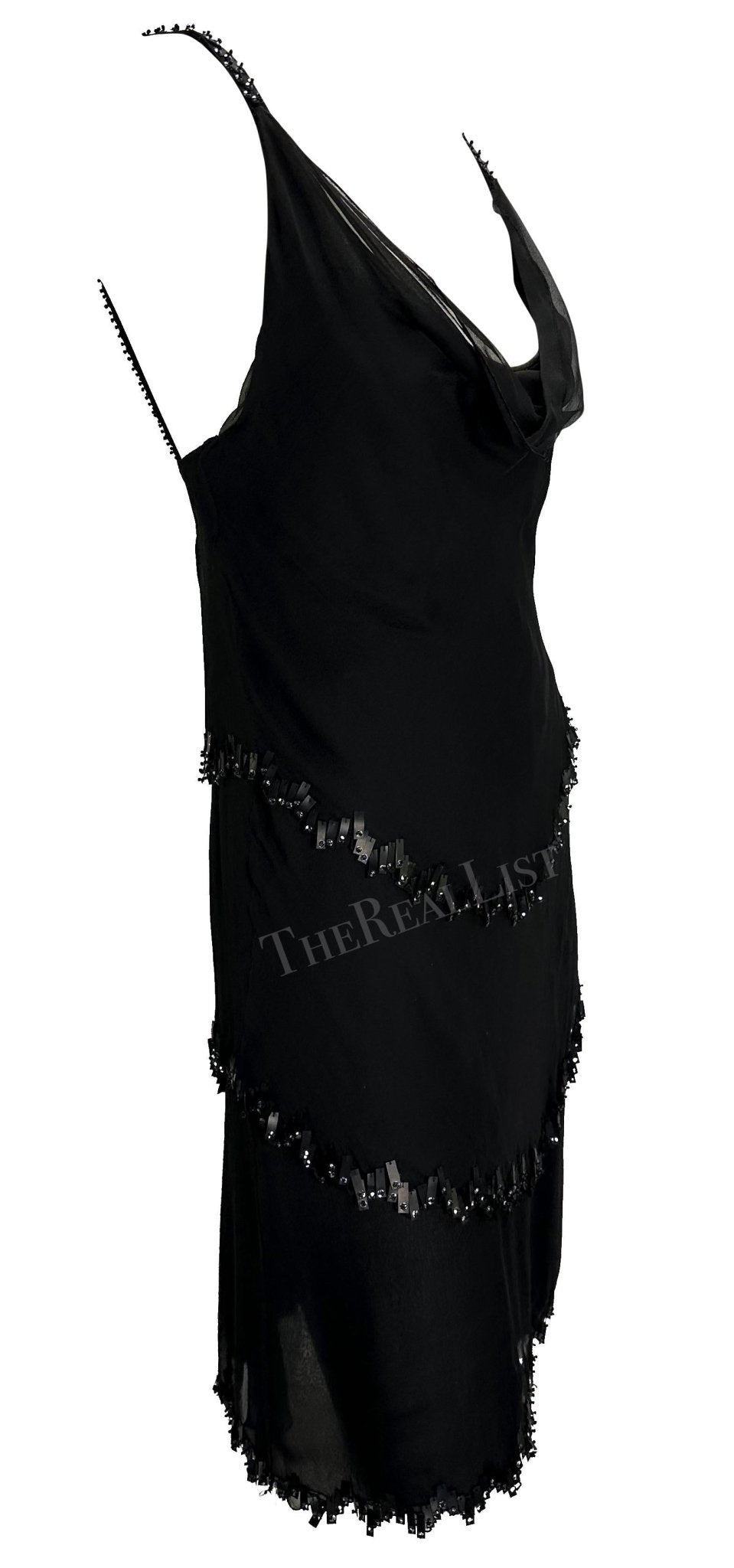 F/W 1998 Valentino Garavani Runway Black Chiffon Beaded Shift Dress - RealList