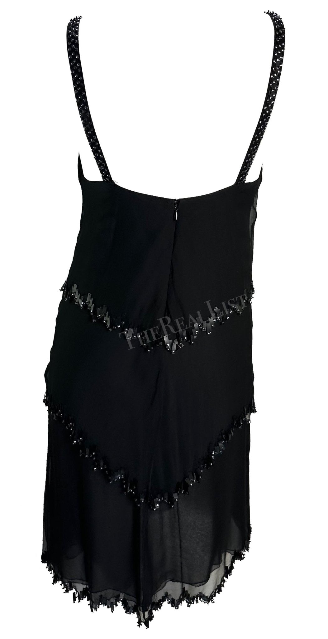 F/W 1998 Valentino Garavani Runway Black Chiffon Beaded Shift Dress - RealList