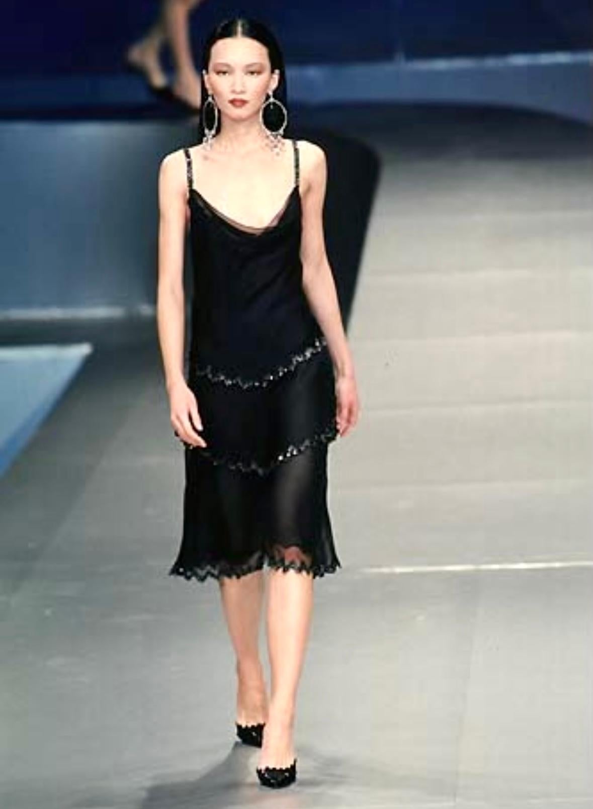 F/W 1998 Valentino Garavani Runway Black Chiffon Beaded Shift Dress - RealList