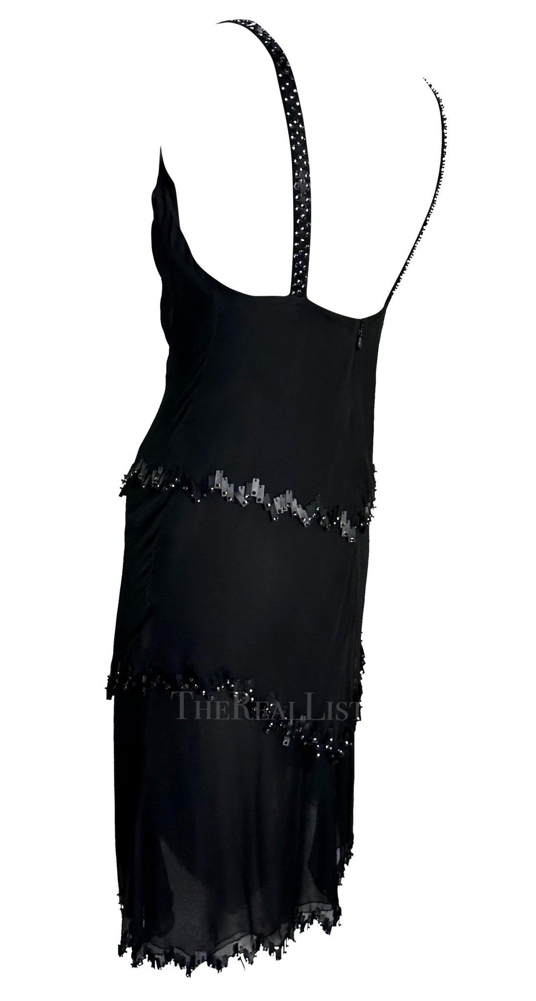 F/W 1998 Valentino Garavani Runway Black Chiffon Beaded Shift Dress - RealList