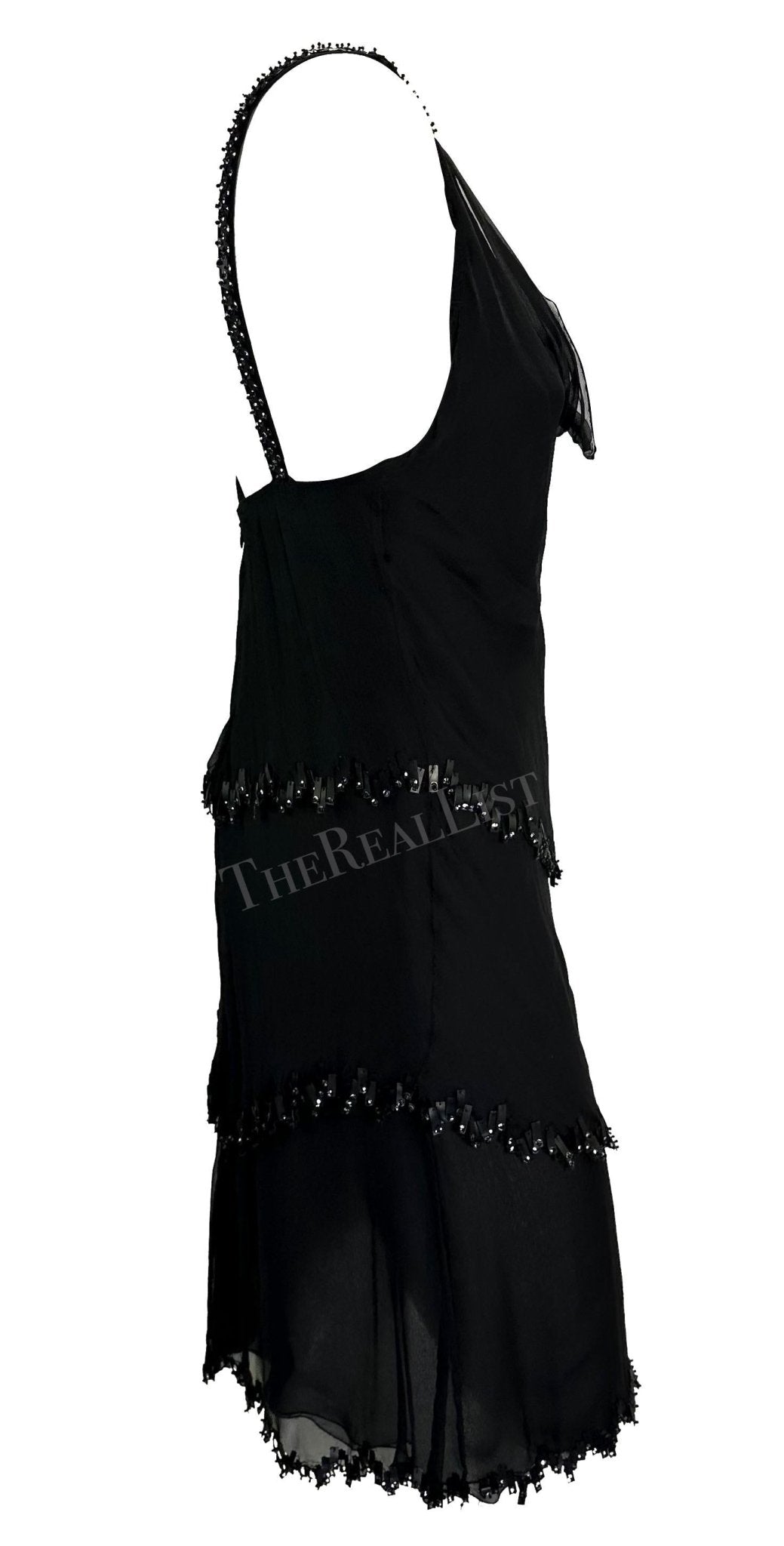 F/W 1998 Valentino Garavani Runway Black Chiffon Beaded Shift Dress - RealList