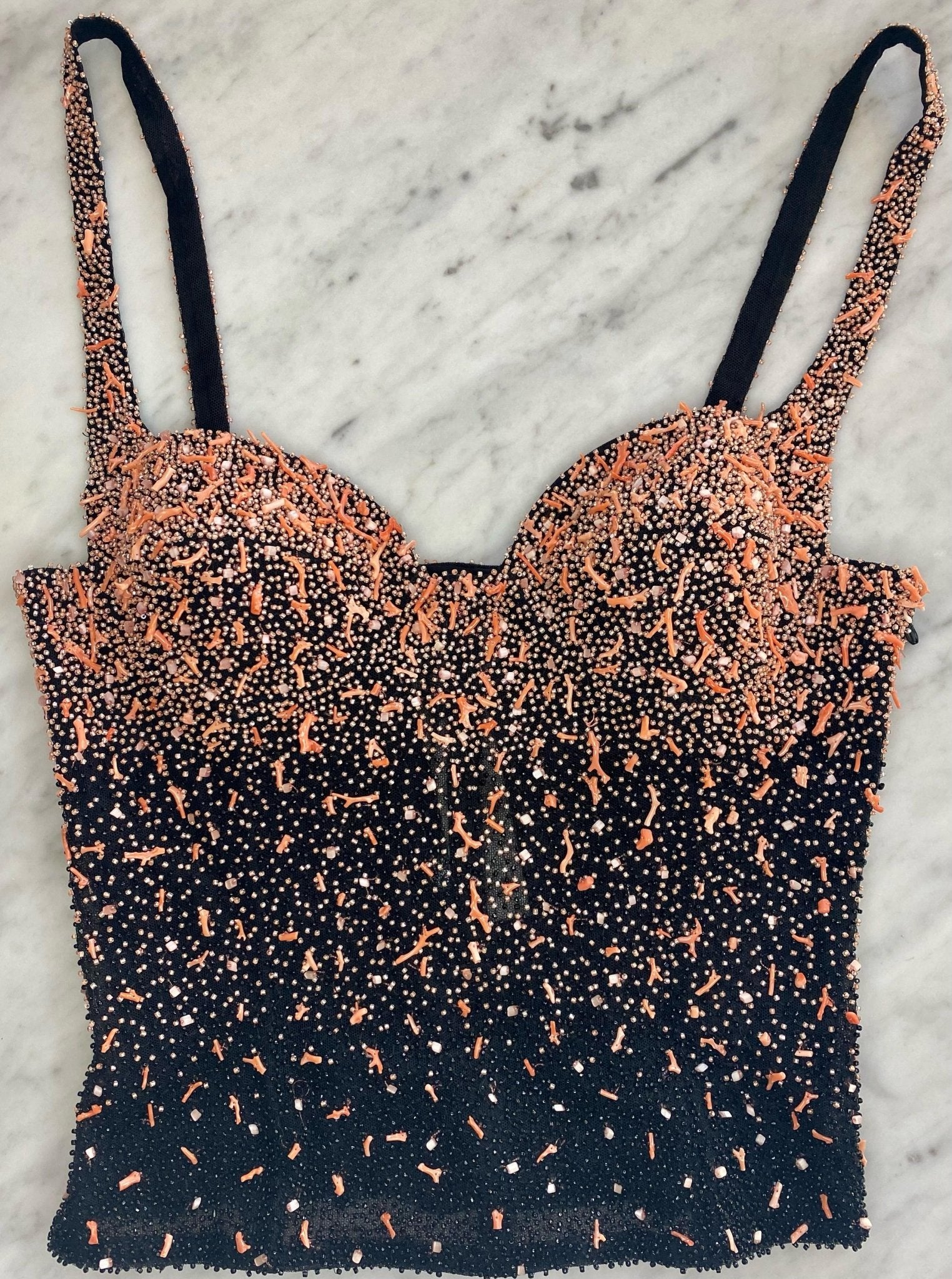 F/W 1999 Atelier Versace Coral Beaded Sheer Corset Two - Piece Pants Set Donatella - RealList