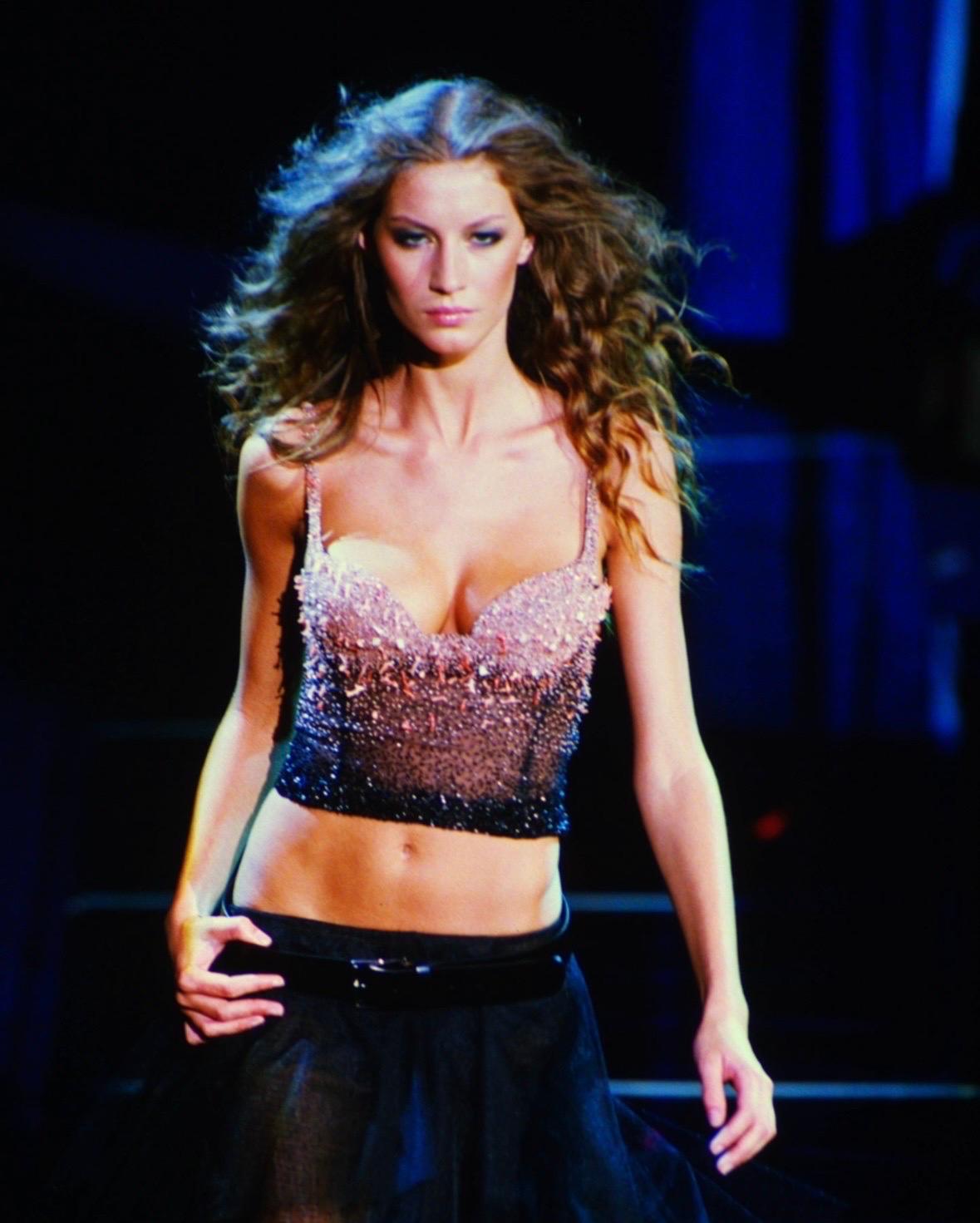 F/W 1999 Atelier Versace Coral Beaded Sheer Corset Two - Piece Pants Set Donatella - RealList