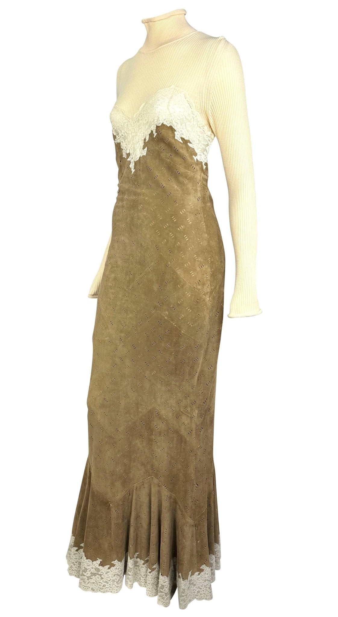 F/W 1999 Christian Dior by John Galliano Runway Laser - Cut Suede Turtleneck Gown - RealList