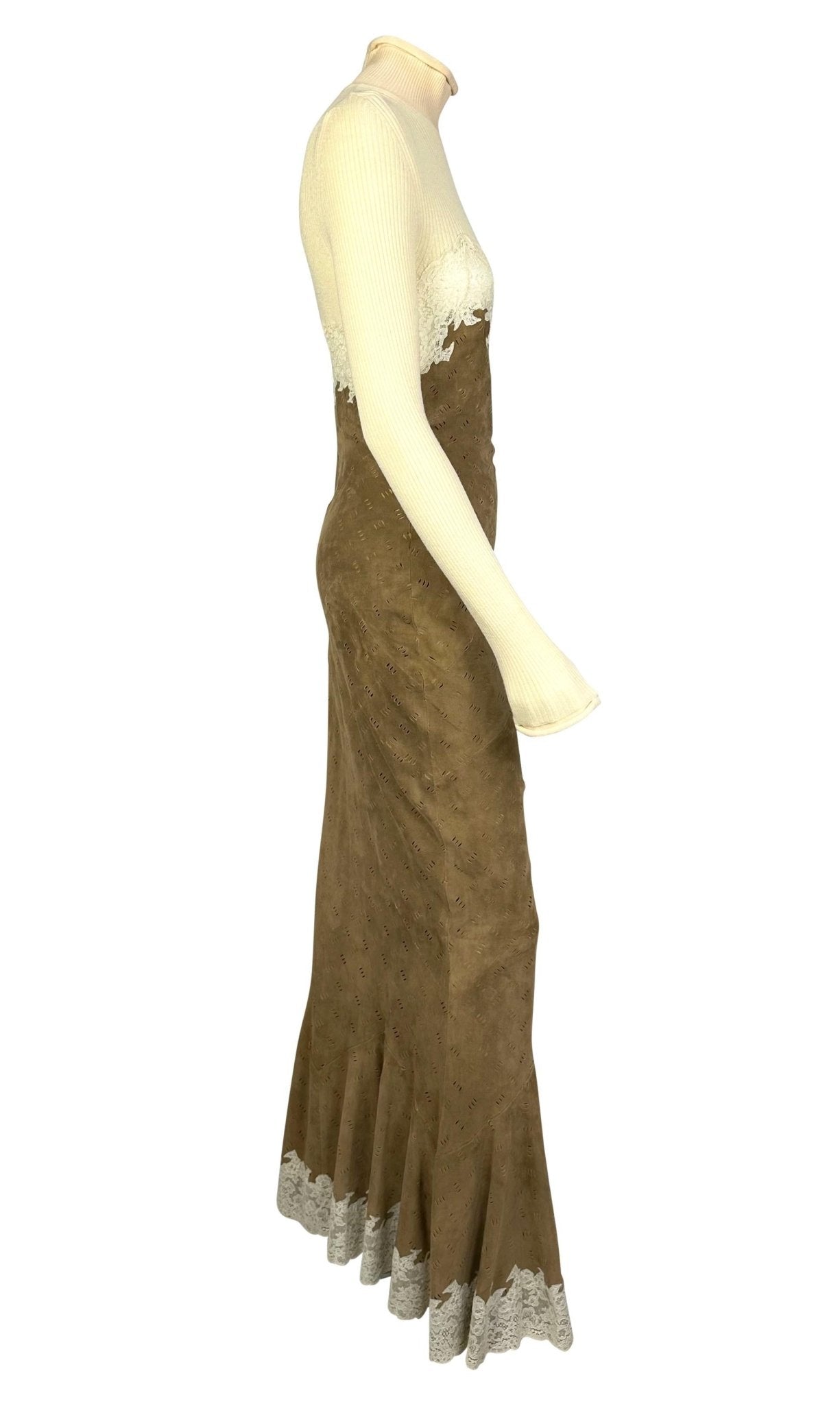 F/W 1999 Christian Dior by John Galliano Runway Laser - Cut Suede Turtleneck Gown - RealList