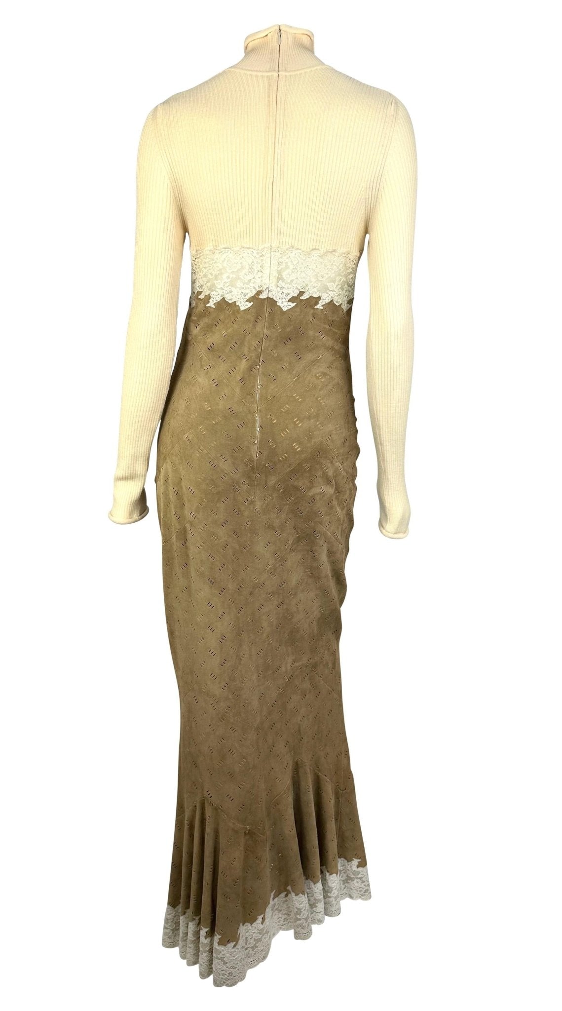 F/W 1999 Christian Dior by John Galliano Runway Laser - Cut Suede Turtleneck Gown - RealList