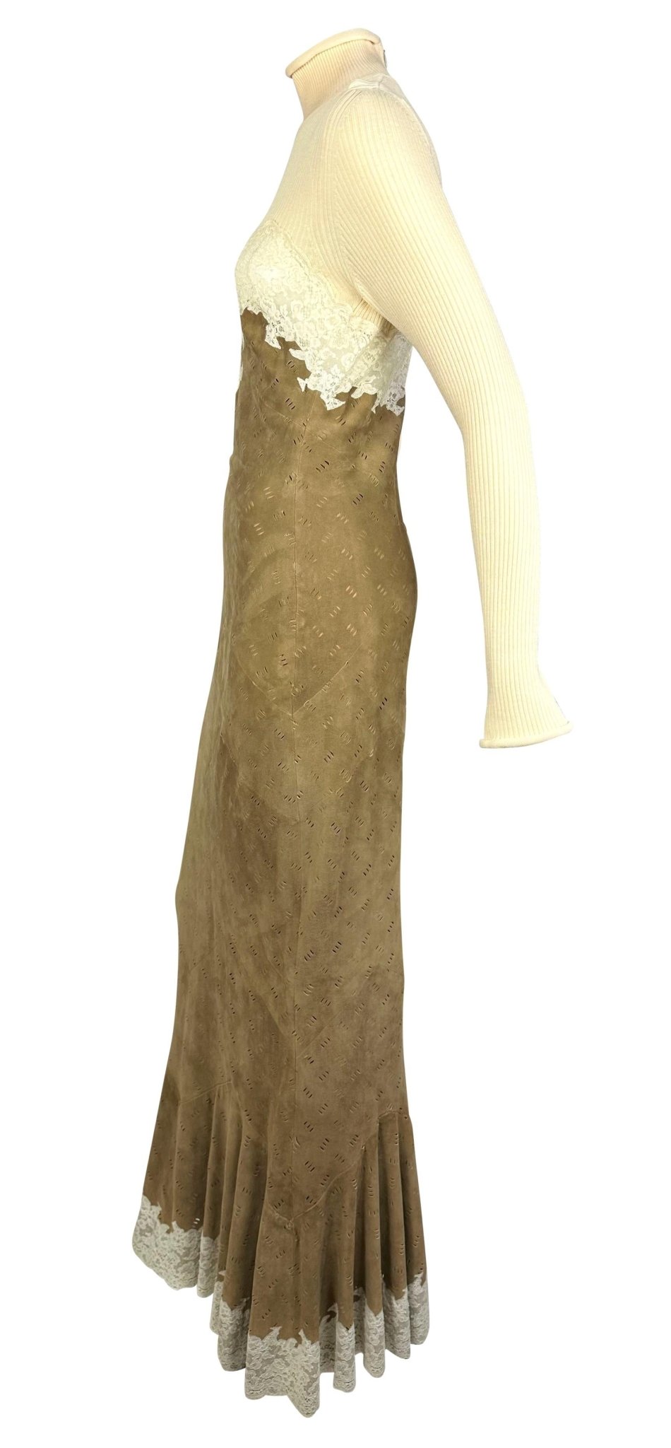 F/W 1999 Christian Dior by John Galliano Runway Laser - Cut Suede Turtleneck Gown - RealList