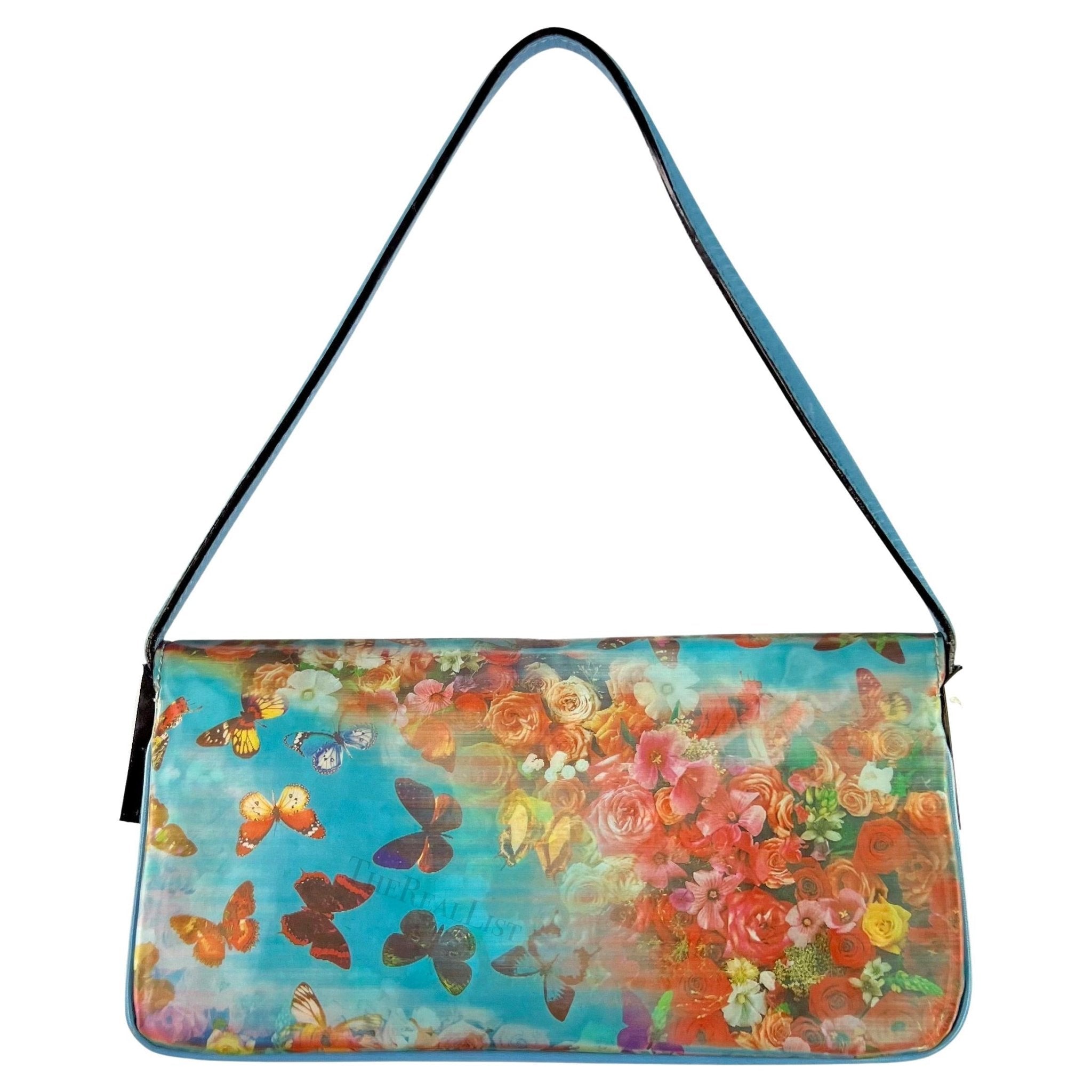 F/W 1999 Dolce & Gabbana Holographic Light Blue Floral Small Flap Shoulder Bag - RealList