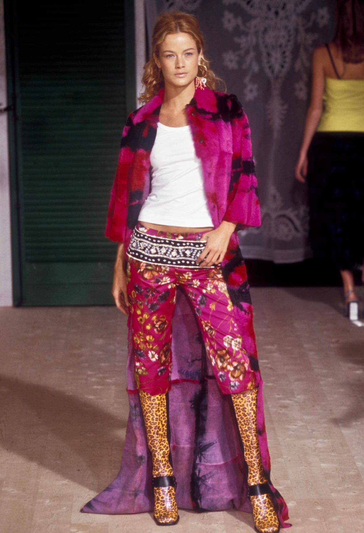 F/W 1999 Dolce & Gabbana 'Kitsch' Runway Pink Purple Tie - Dye Lapin Fur Coat - RealList