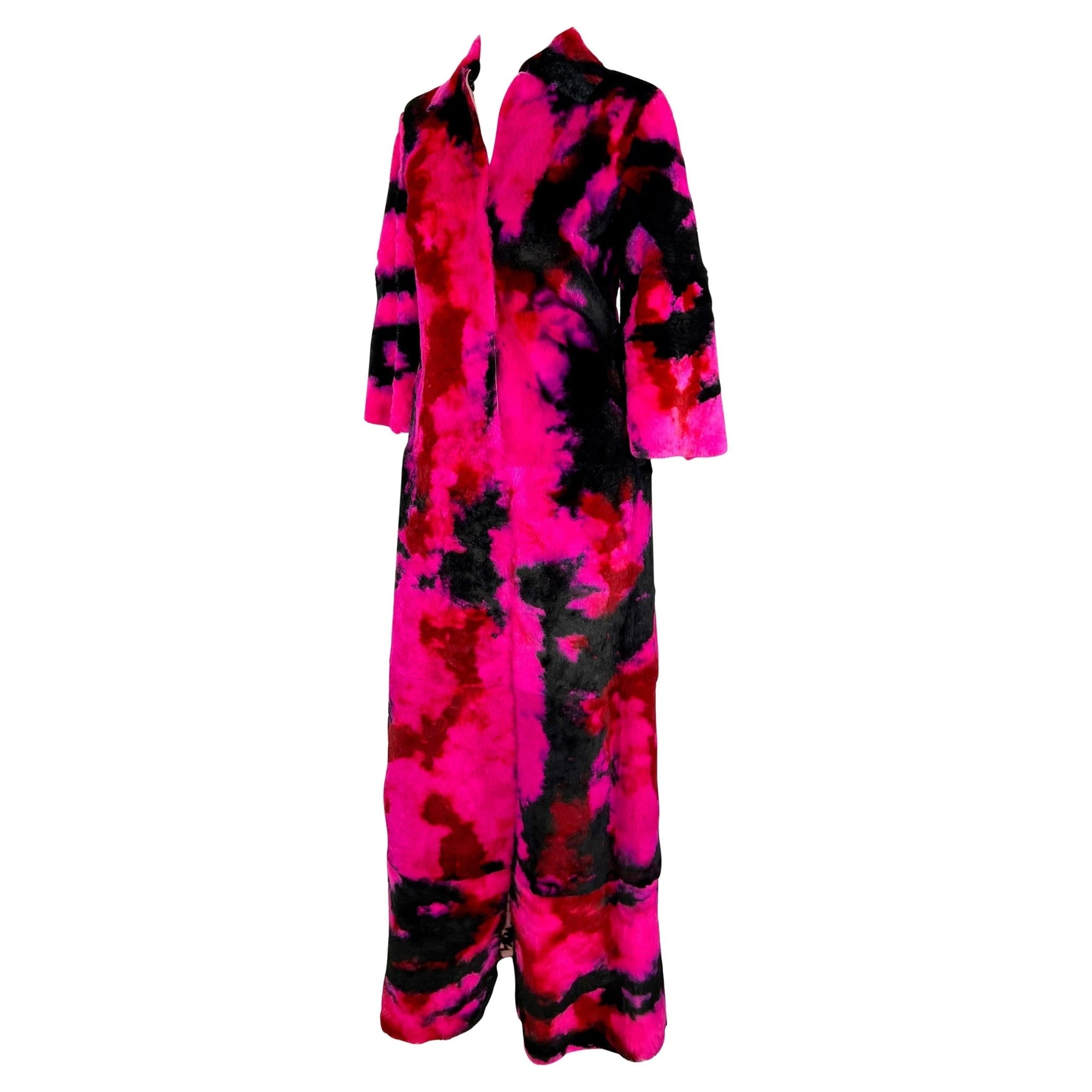 F/W 1999 Dolce & Gabbana 'Kitsch' Runway Pink Purple Tie - Dye Lapin Fur Coat - RealList