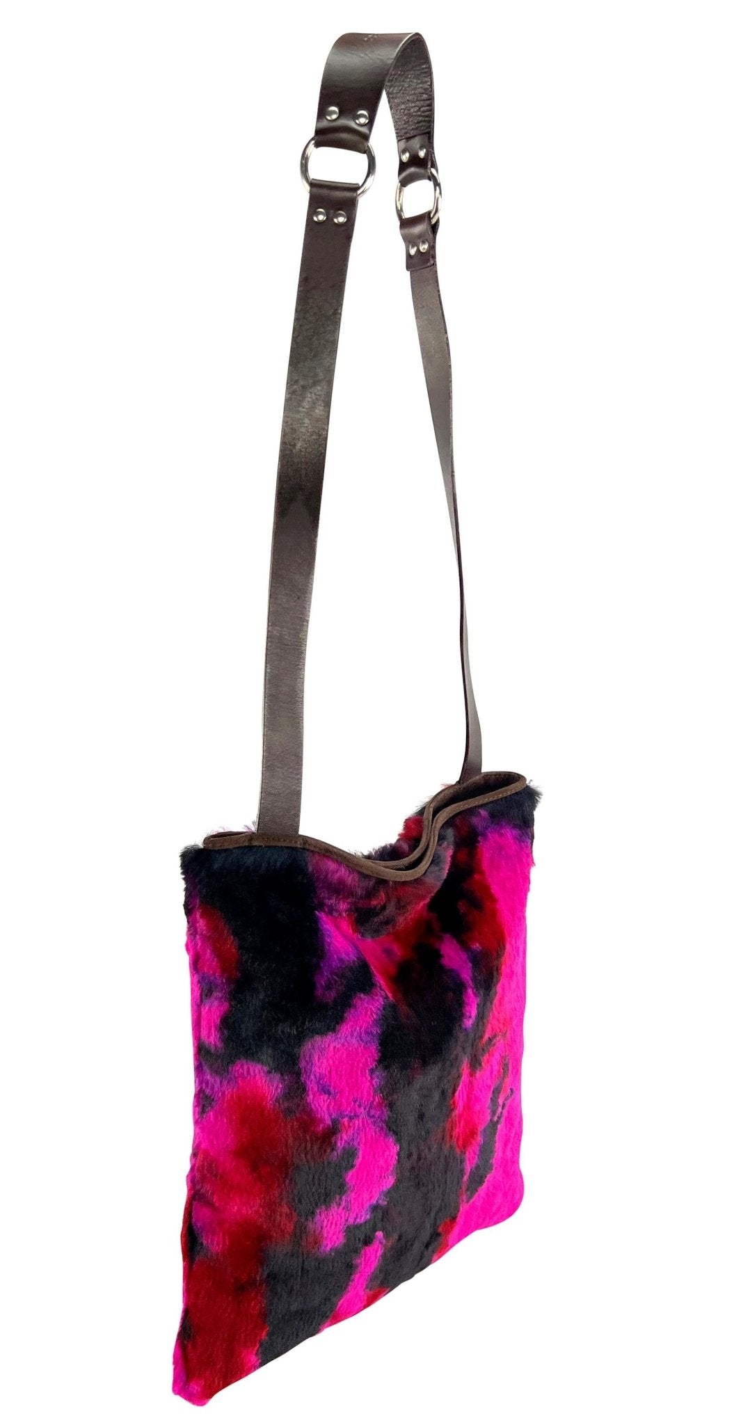 F/W 1999 Dolce & Gabbana Pink Purple Tie Dye Lapin Fur Large Flat Shoulder Bag - RealList