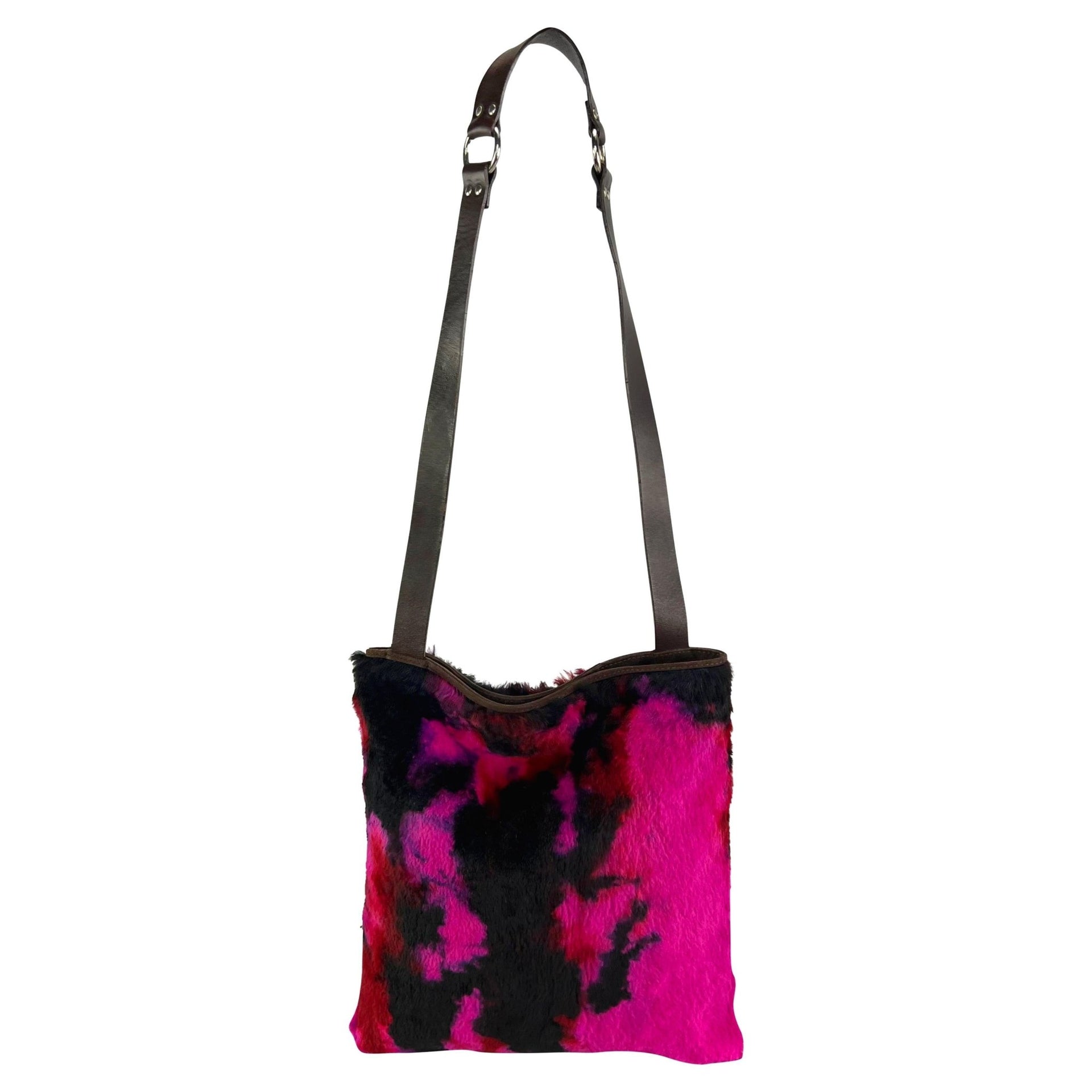 F/W 1999 Dolce & Gabbana Pink Purple Tie Dye Lapin Fur Large Flat Shoulder Bag - RealList