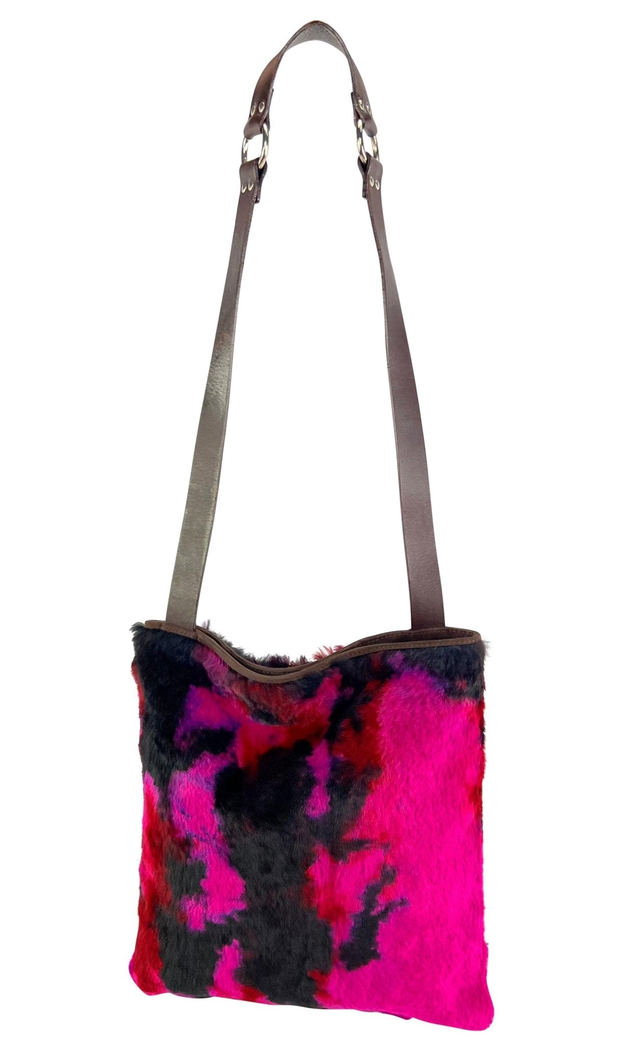 F/W 1999 Dolce & Gabbana Pink Purple Tie Dye Lapin Fur Large Flat Shoulder Bag - RealList