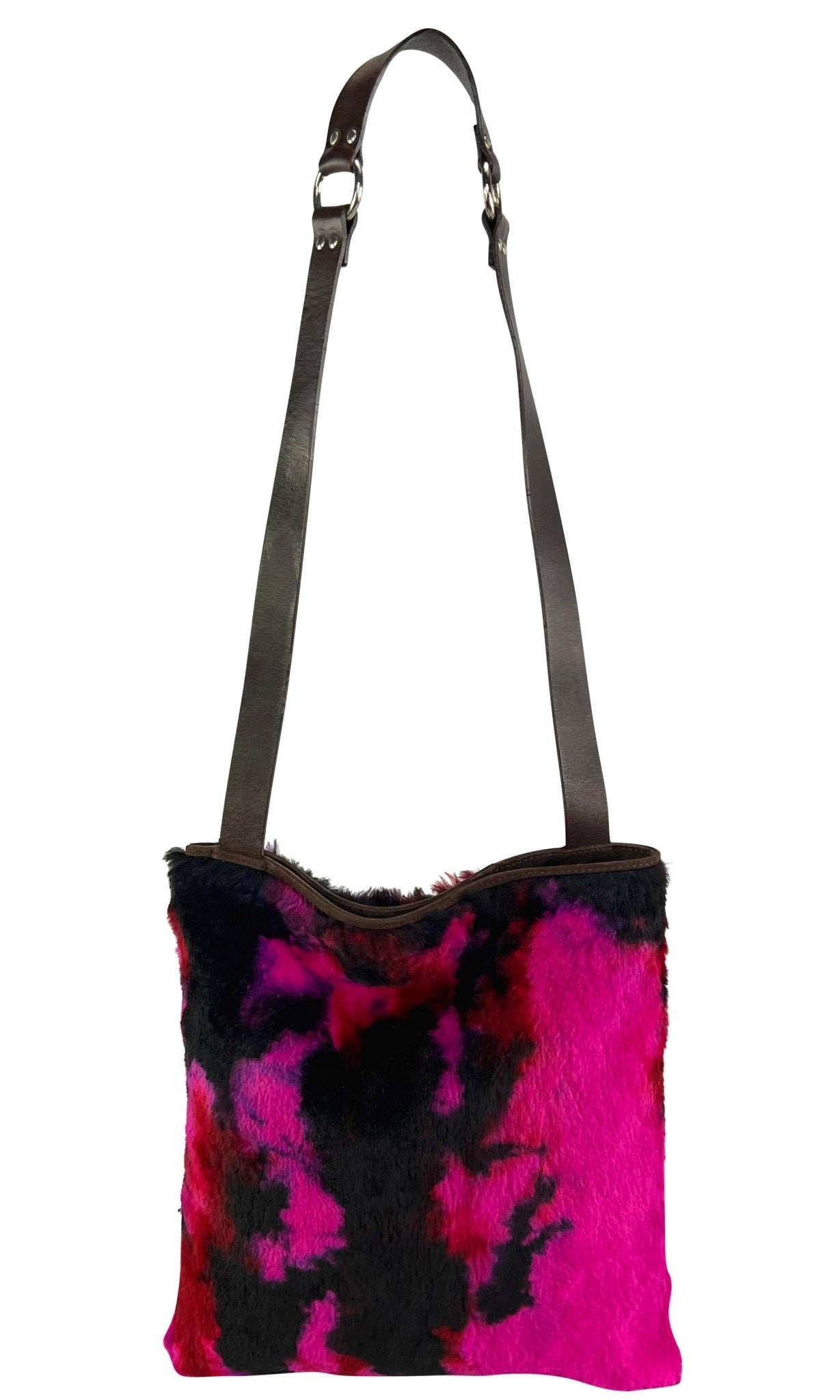 F/W 1999 Dolce & Gabbana Pink Purple Tie Dye Lapin Fur Large Flat Shoulder Bag - RealList