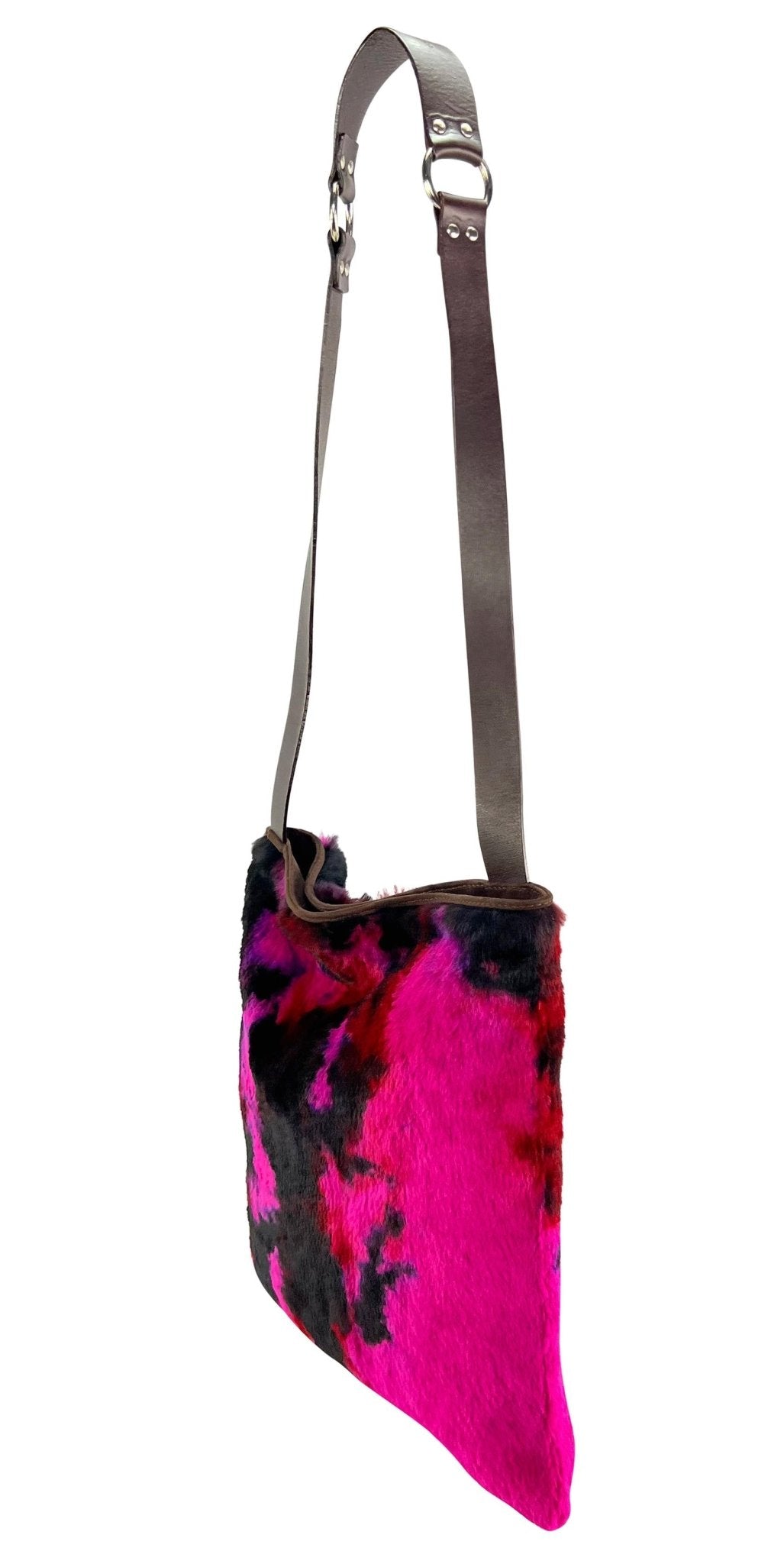 F/W 1999 Dolce & Gabbana Pink Purple Tie Dye Lapin Fur Large Flat Shoulder Bag - RealList