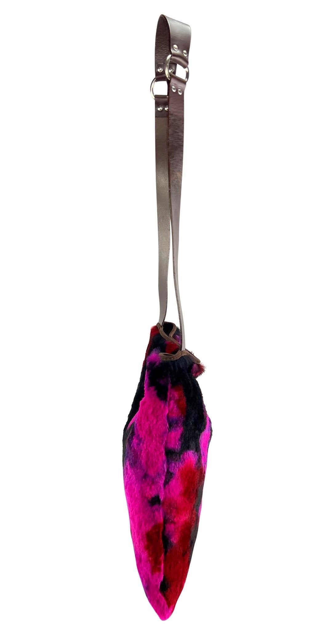 F/W 1999 Dolce & Gabbana Pink Purple Tie Dye Lapin Fur Large Flat Shoulder Bag - RealList