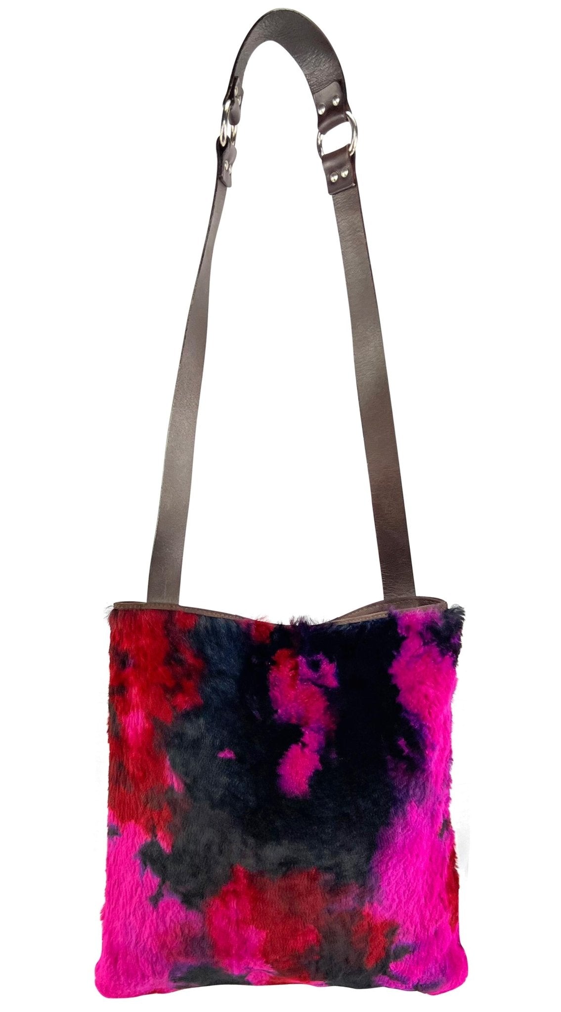 F/W 1999 Dolce & Gabbana Pink Purple Tie Dye Lapin Fur Large Flat Shoulder Bag - RealList