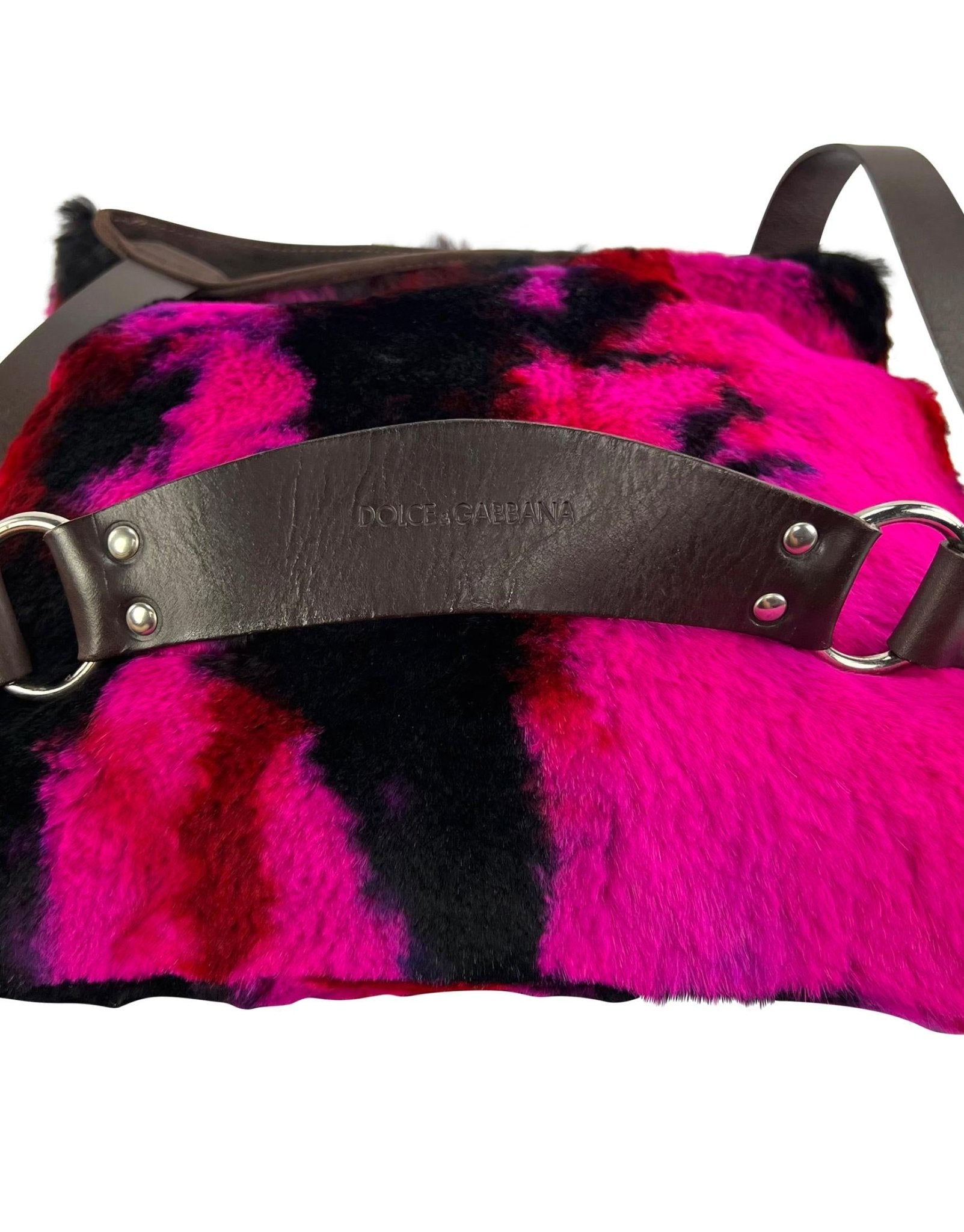 F/W 1999 Dolce & Gabbana Pink Purple Tie Dye Lapin Fur Large Flat Shoulder Bag - RealList