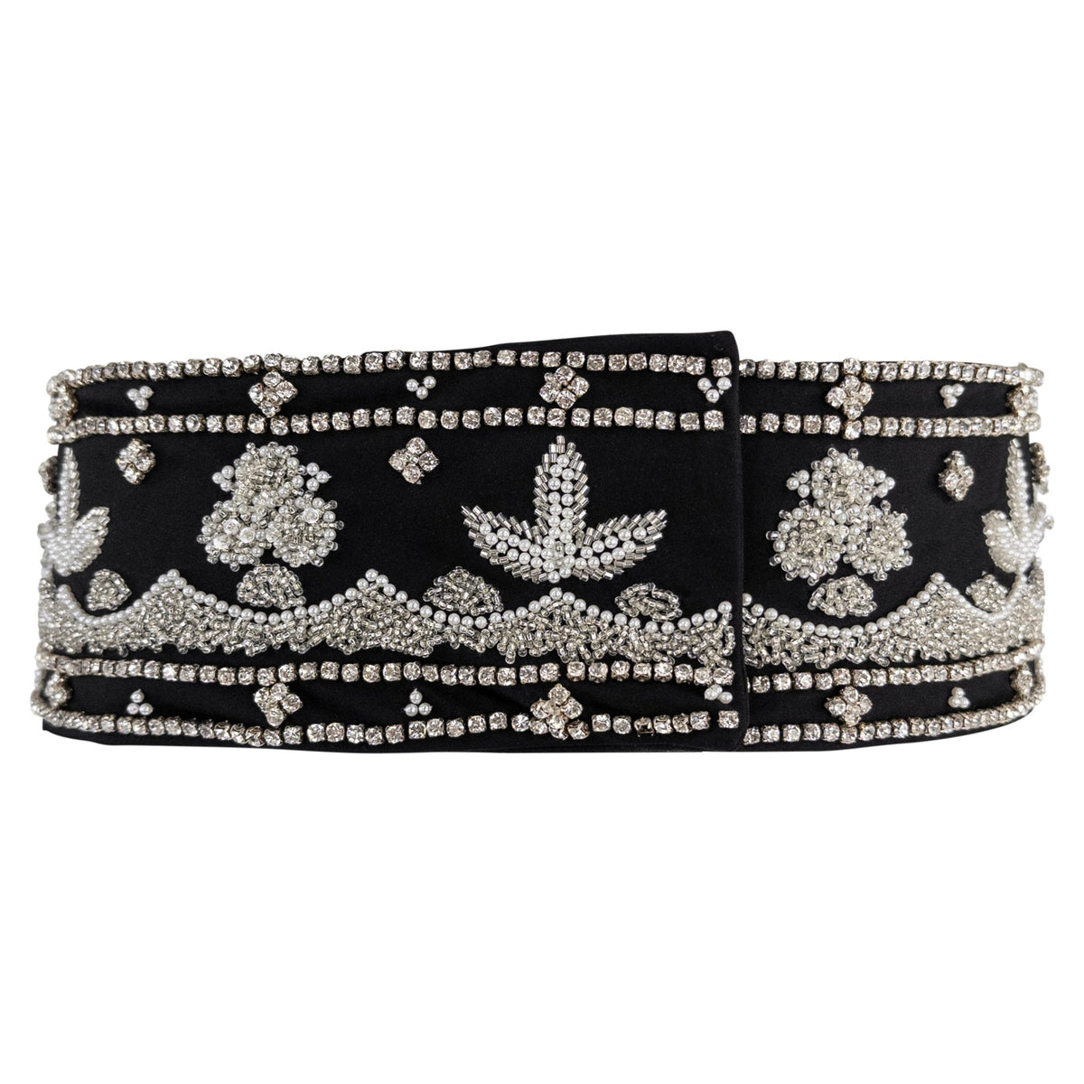 F/W 1999 Dolce & Gabbana Runway Ad Black Silk Rhinestone Beaded Waist Belt - RealList