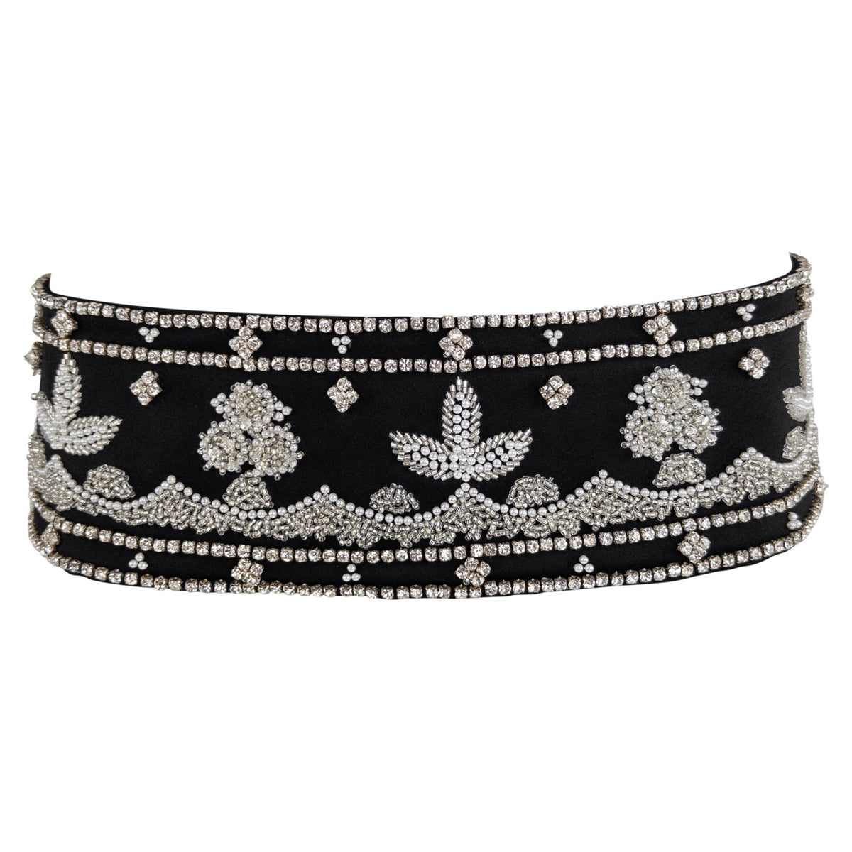 F/W 1999 Dolce & Gabbana Runway Ad Black Silk Rhinestone Beaded Waist Belt - RealList