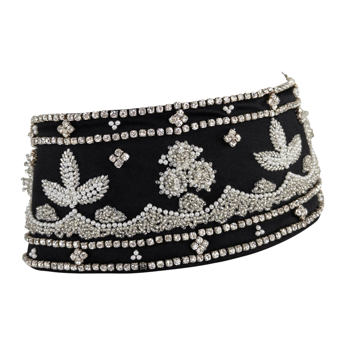 F/W 1999 Dolce & Gabbana Runway Ad Black Silk Rhinestone Beaded Waist Belt - RealList