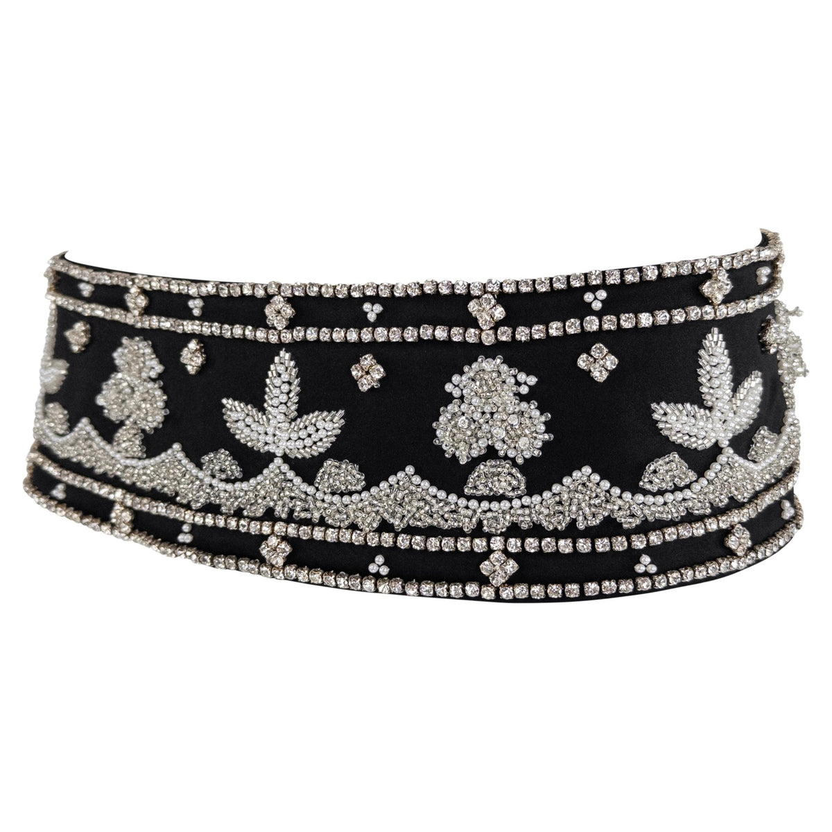 F/W 1999 Dolce & Gabbana Runway Ad Black Silk Rhinestone Beaded Waist Belt - RealList