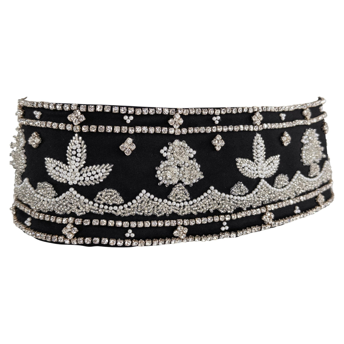 F/W 1999 Dolce & Gabbana Runway Ad Black Silk Rhinestone Beaded Waist Belt - RealList