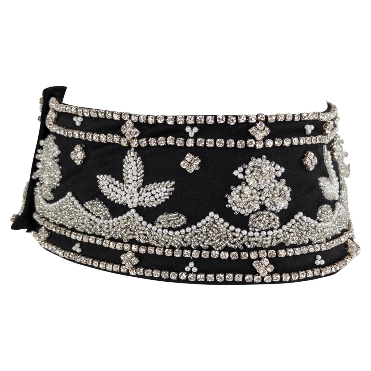 F/W 1999 Dolce & Gabbana Runway Ad Black Silk Rhinestone Beaded Waist Belt - RealList
