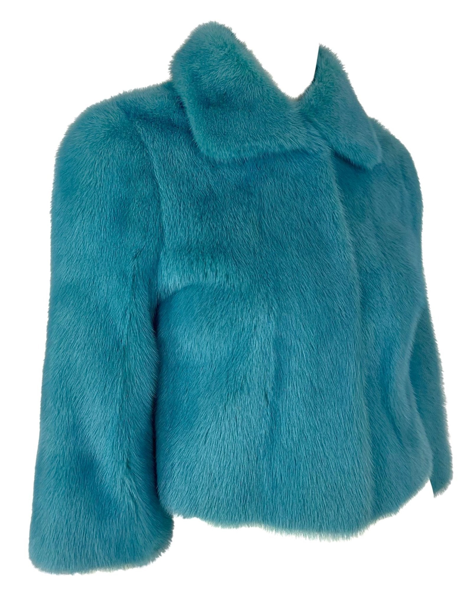 F/W 1999 Dolce & Gabbana Runway Baby Blue Mink Fur Cropped Short Jacket - RealList