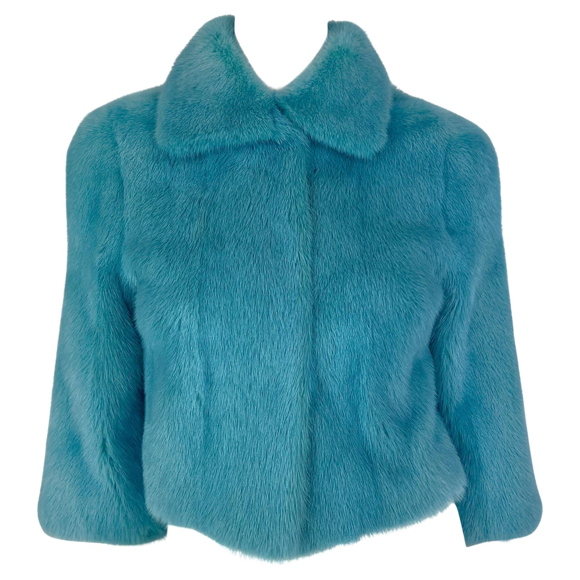 F/W 1999 Dolce & Gabbana Runway Baby Blue Mink Fur Cropped Short Jacket - RealList