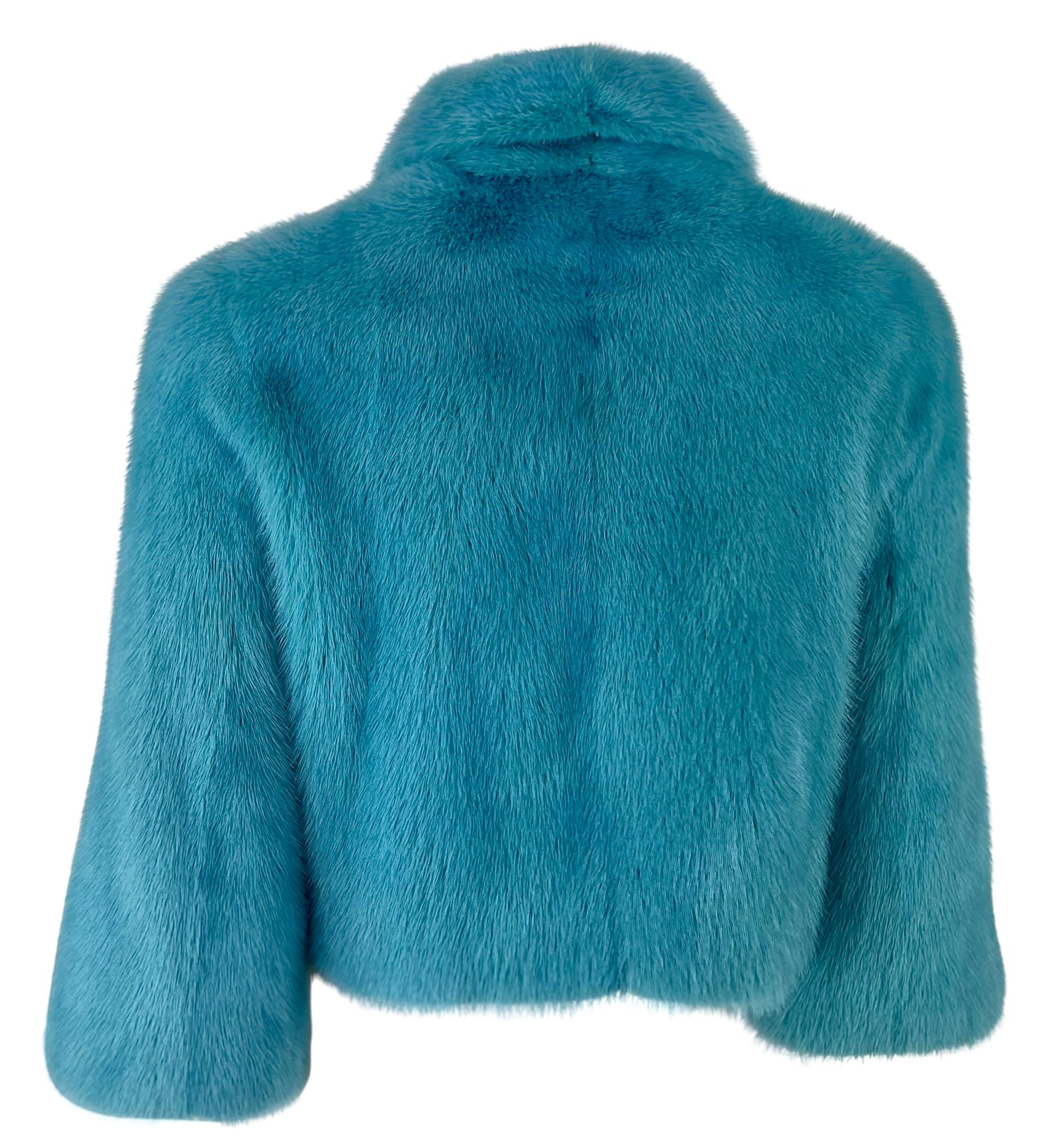 F/W 1999 Dolce & Gabbana Runway Baby Blue Mink Fur Cropped Short Jacket - RealList