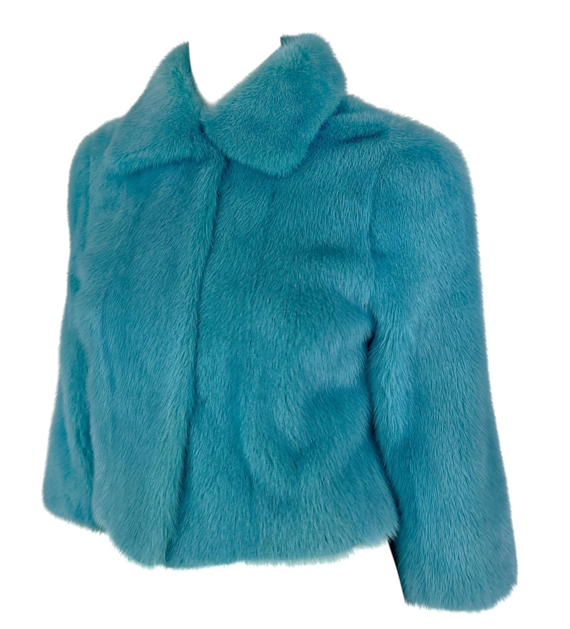 F/W 1999 Dolce & Gabbana Runway Baby Blue Mink Fur Cropped Short Jacket - RealList