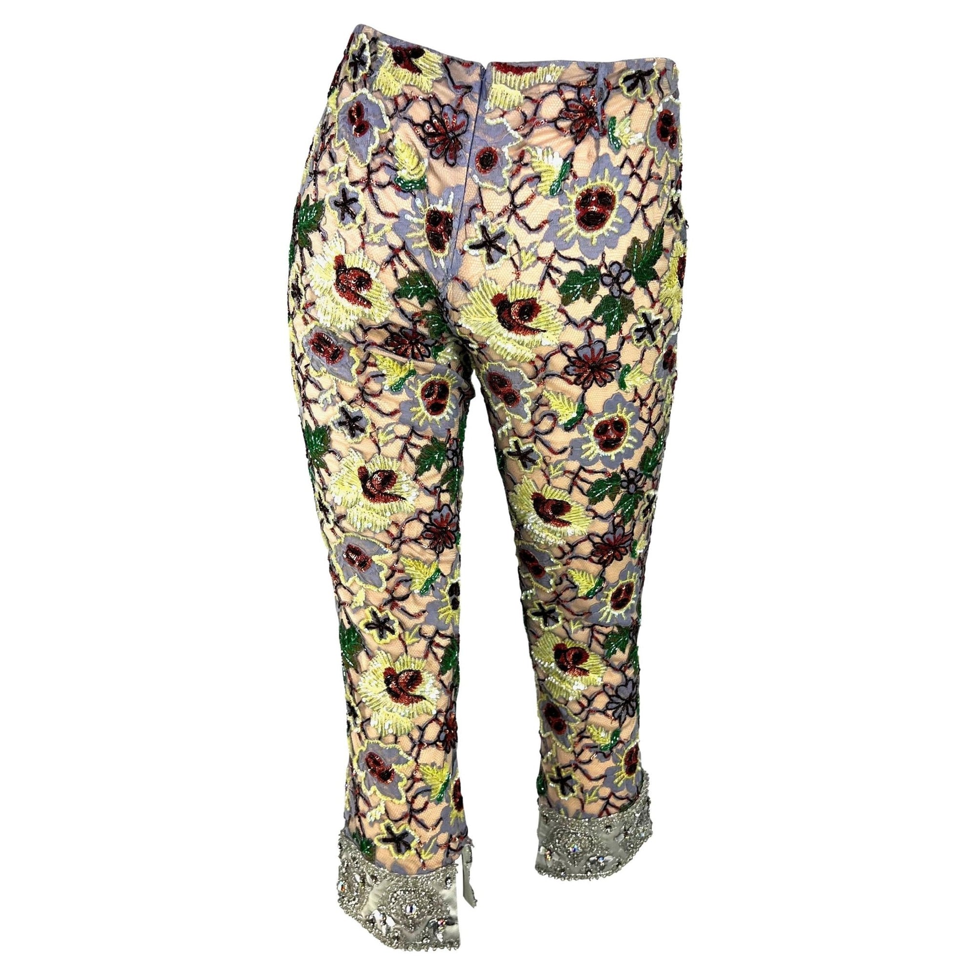 F/W 1999 Dolce & Gabbana Runway Floral Beaded Rhinestone Cropped Pants NWT - RealList