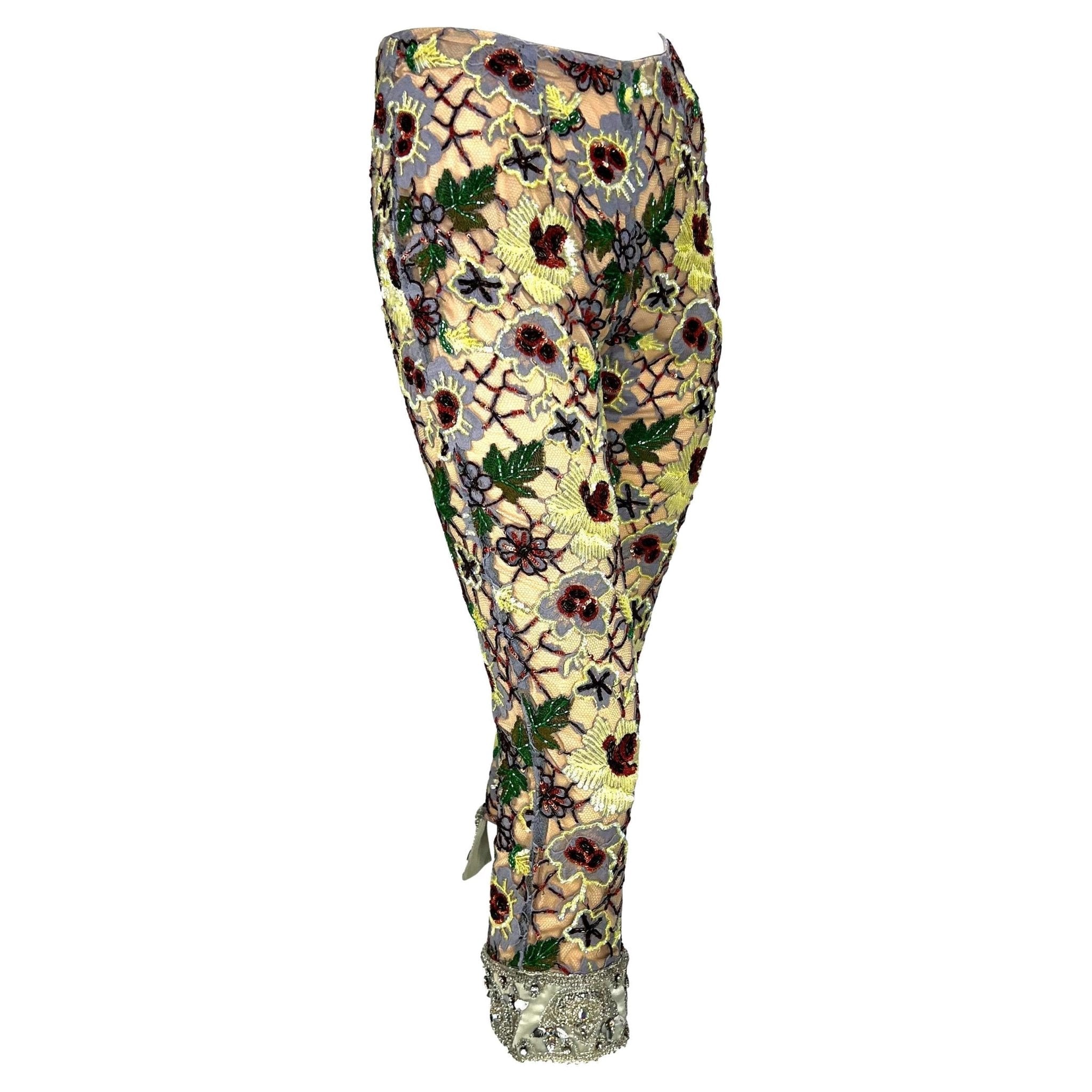 F/W 1999 Dolce & Gabbana Runway Floral Beaded Rhinestone Cropped Pants NWT - RealList