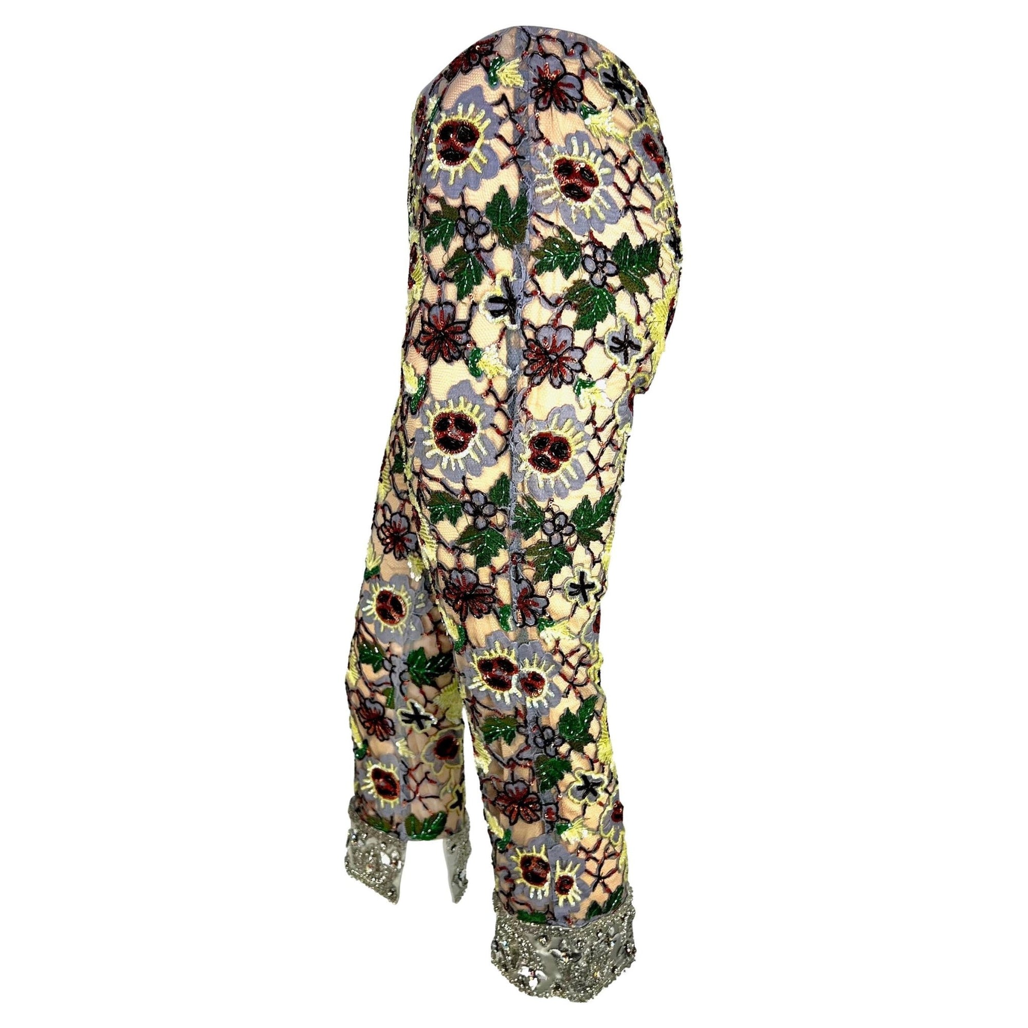 F/W 1999 Dolce & Gabbana Runway Floral Beaded Rhinestone Cropped Pants NWT - RealList