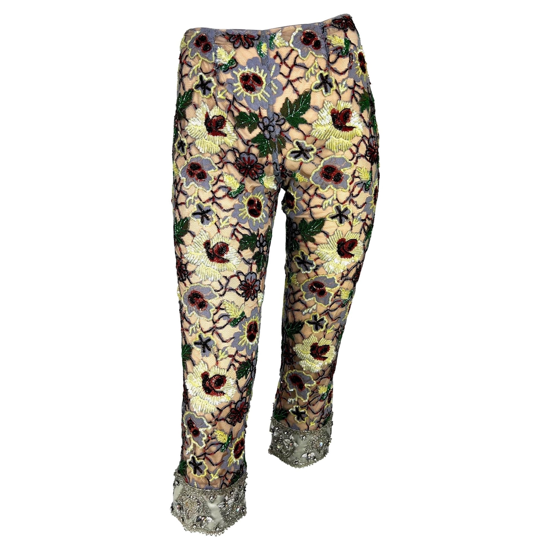 F/W 1999 Dolce & Gabbana Runway Floral Beaded Rhinestone Cropped Pants NWT - RealList