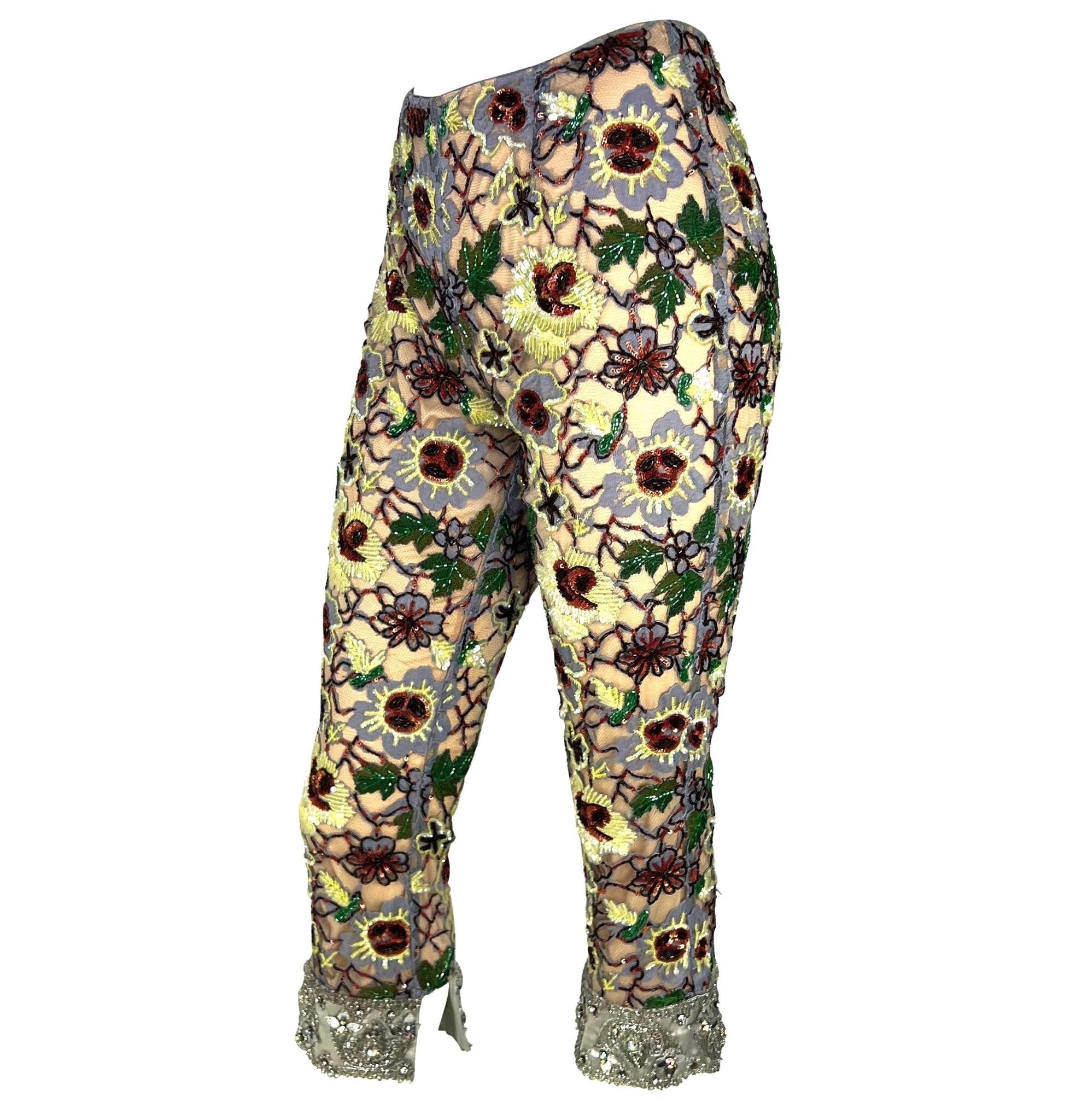 F/W 1999 Dolce & Gabbana Runway Floral Beaded Rhinestone Cropped Pants NWT - RealList