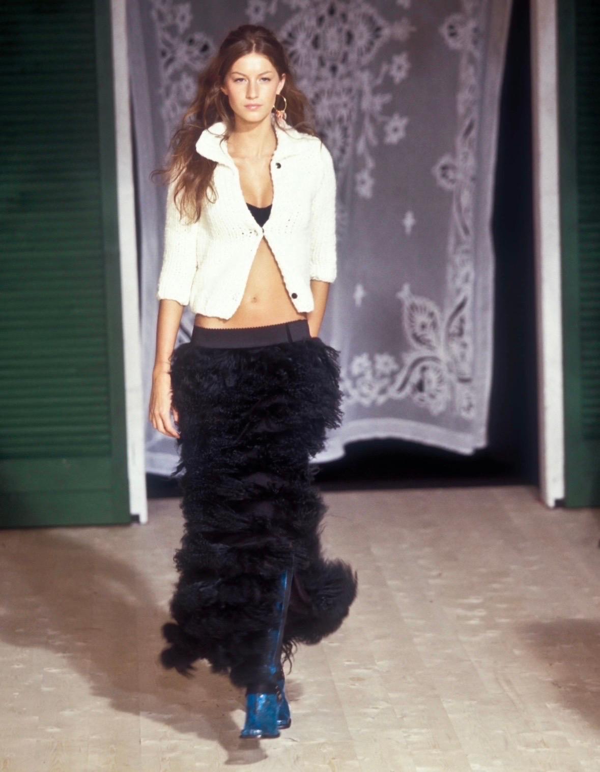 F/W 1999 Dolce & Gabbana Runway Mongolian Lamb Tiered Fur Sheer Black Skirt - RealList