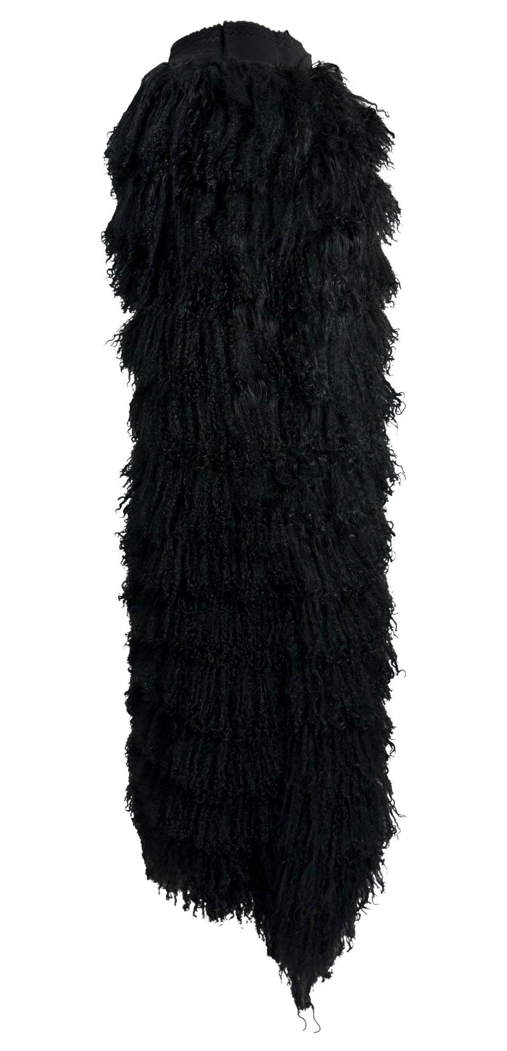 F/W 1999 Dolce & Gabbana Runway Mongolian Lamb Tiered Fur Sheer Black Skirt - RealList