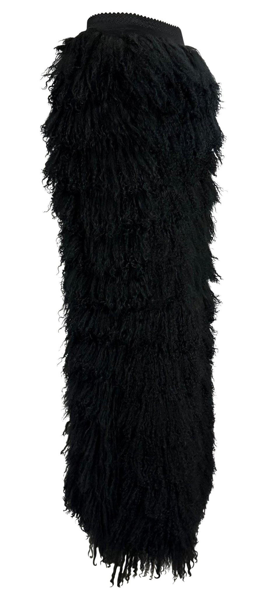 F/W 1999 Dolce & Gabbana Runway Mongolian Lamb Tiered Fur Sheer Black Skirt - RealList