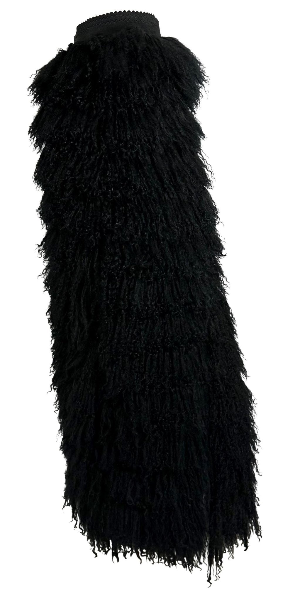 F/W 1999 Dolce & Gabbana Runway Mongolian Lamb Tiered Fur Sheer Black Skirt - RealList