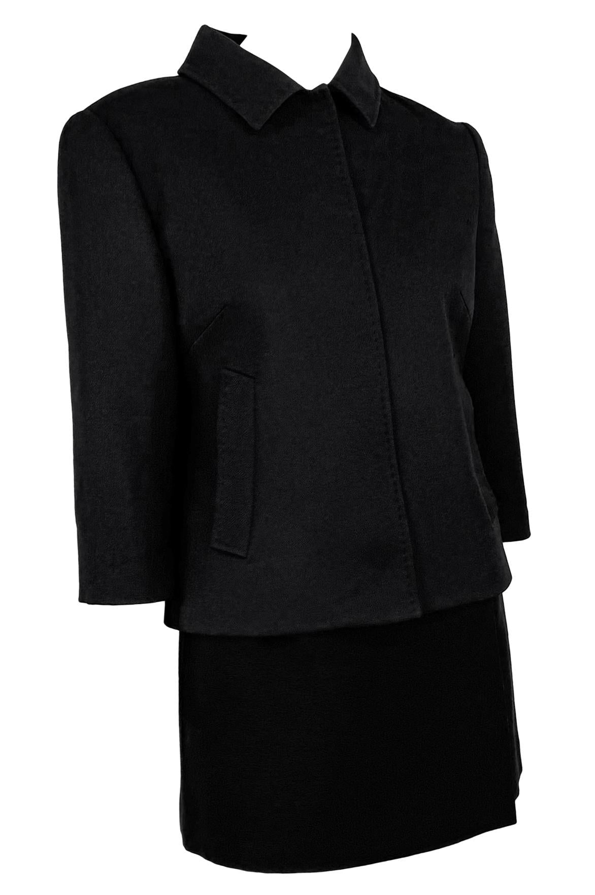 F/W 1999 Dolce & Gabbana Super Mini Cropped Sleeve Black Wool Skirt Suit - RealList